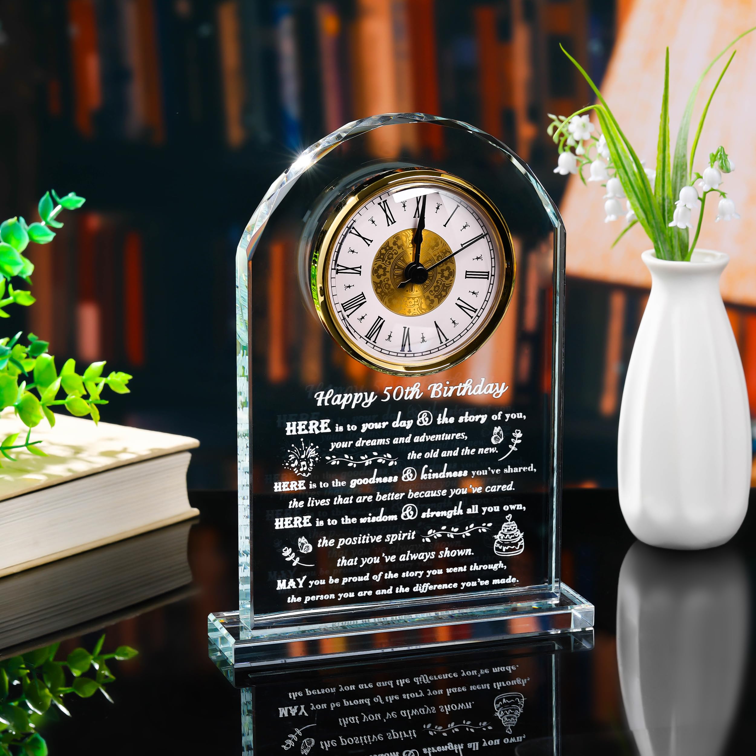 Personalized 1974 Crystal Clock - Unique 50th Birthday Gift for Women & Men, Mom & Dad - Engraved 50 Year Old Birthday Present for Her or Him - Perfect for Anniversaries, Retirement, Office Decor