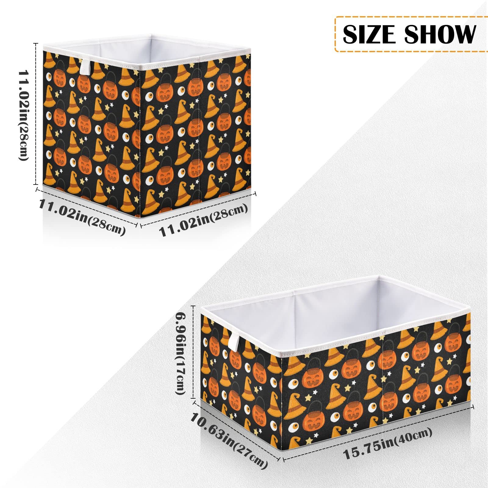 Foldable Collapsible Halloween Pumpkin Storage Baskets - 16 x 11 Inch Fabric Storage Bins for Shelves, Pantry, Closet & Nursery Organization | Perfect for Toys, Home Decor & Seasonal Storage