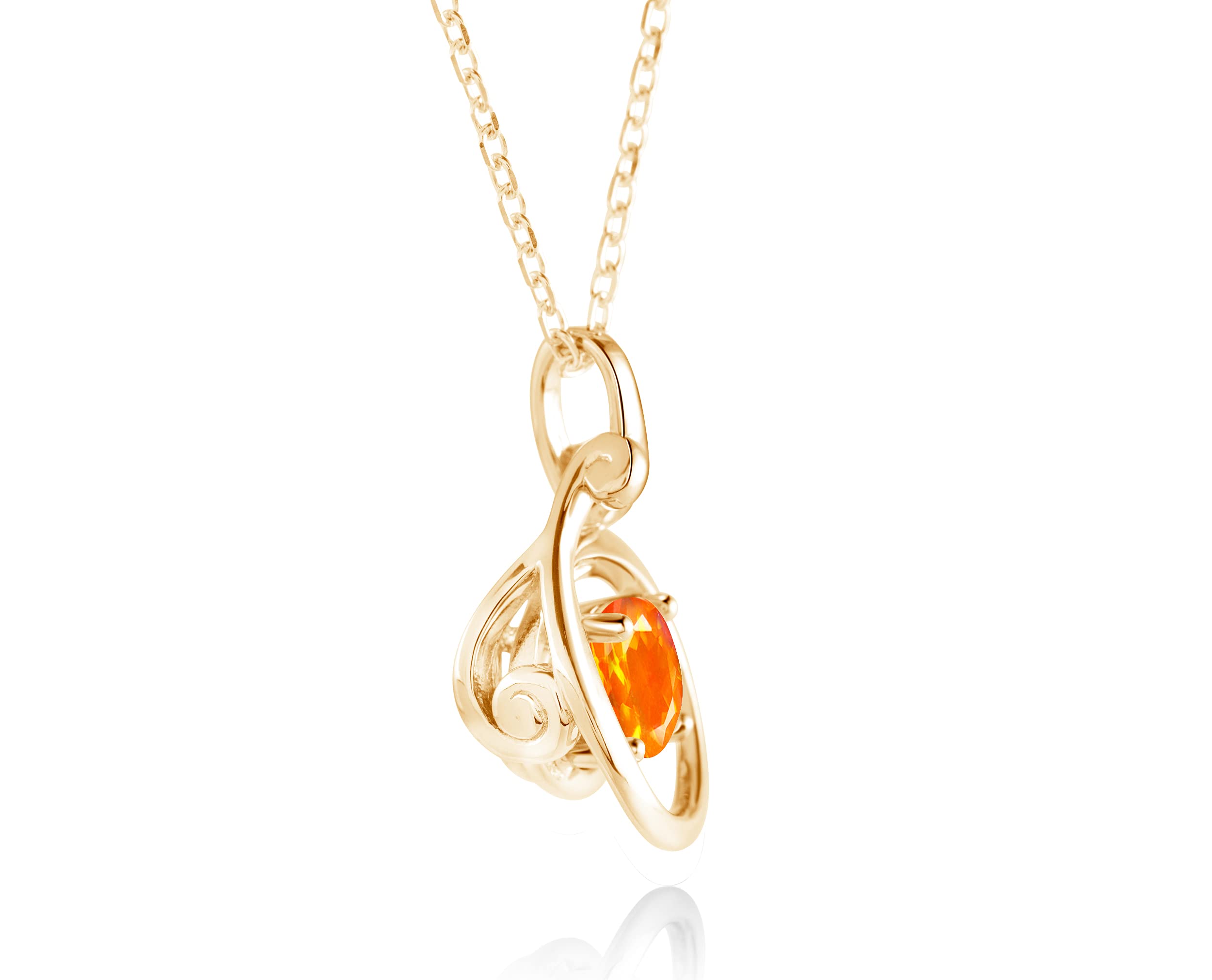 Fire Opal Necklace - Round Orange Opal Pendant with Gold Tone Spiral Design, October Birthstone Jewelry for Women | Perfect Gift for Birthday, Anniversary & Special Occasions