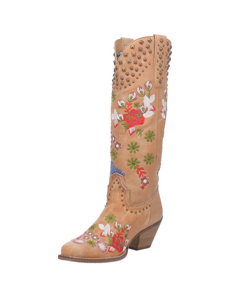 Dingo Women's Poppy Floral Snip Toe Knee High Boots - Low Heel 1-2 Inch Black Western Boots for Cowgirl Style & Country Dancing