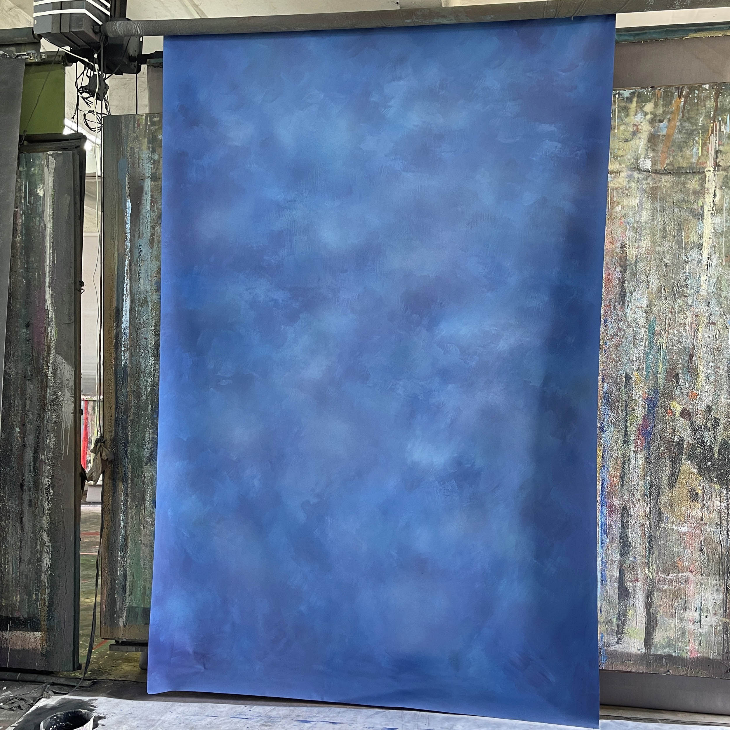Hand Painted Textured Cloudy Blue Fabric Backdrop 2x3m (6.5x10ft) - Premium Photography Background for Studio, Portraits & Events