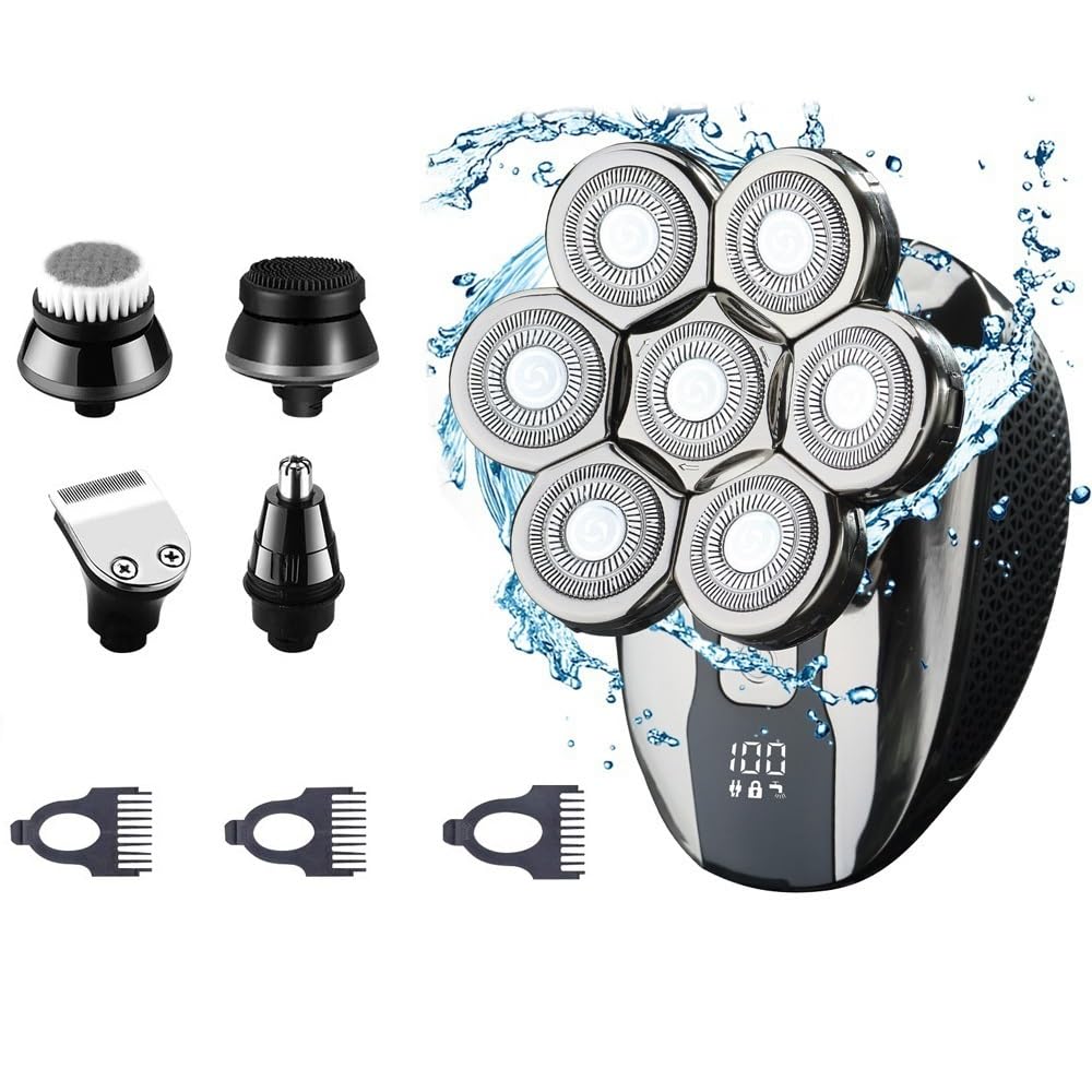 5-in-1 Electric Head Shaver for Men - Wet/Dry Rechargeable Hair Trimmer with 7D Floating Blades & Clipper Attachment | Perfect for Bald Head Shaving, Beard Trimming & Body Grooming at Home or Travel