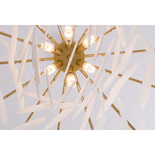 LITFAD 6-Light Modern Sputnik Chandelier with Acrylic Disc - Gold & White Designer Pendant Light for Living Room, Dining Room, Bedroom - 34