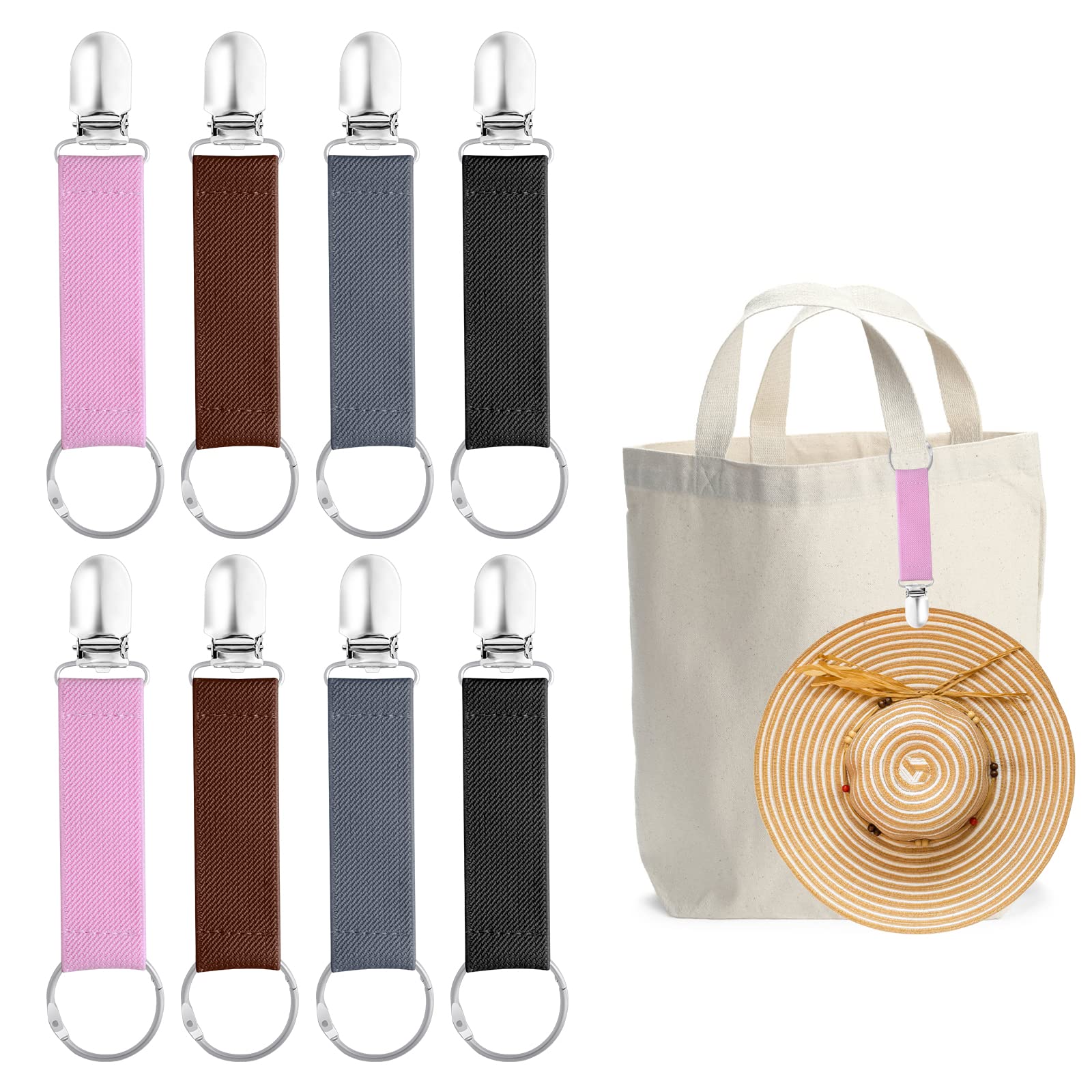 8-Pack Sun Hat Clips for Travel - Elastic Fabric Hat Holders for Luggage, Handbags & Backpacks - Universal Hat Accessories for Women, Men & Kids - Perfect for Beach, Hiking & Outdoor Adventures