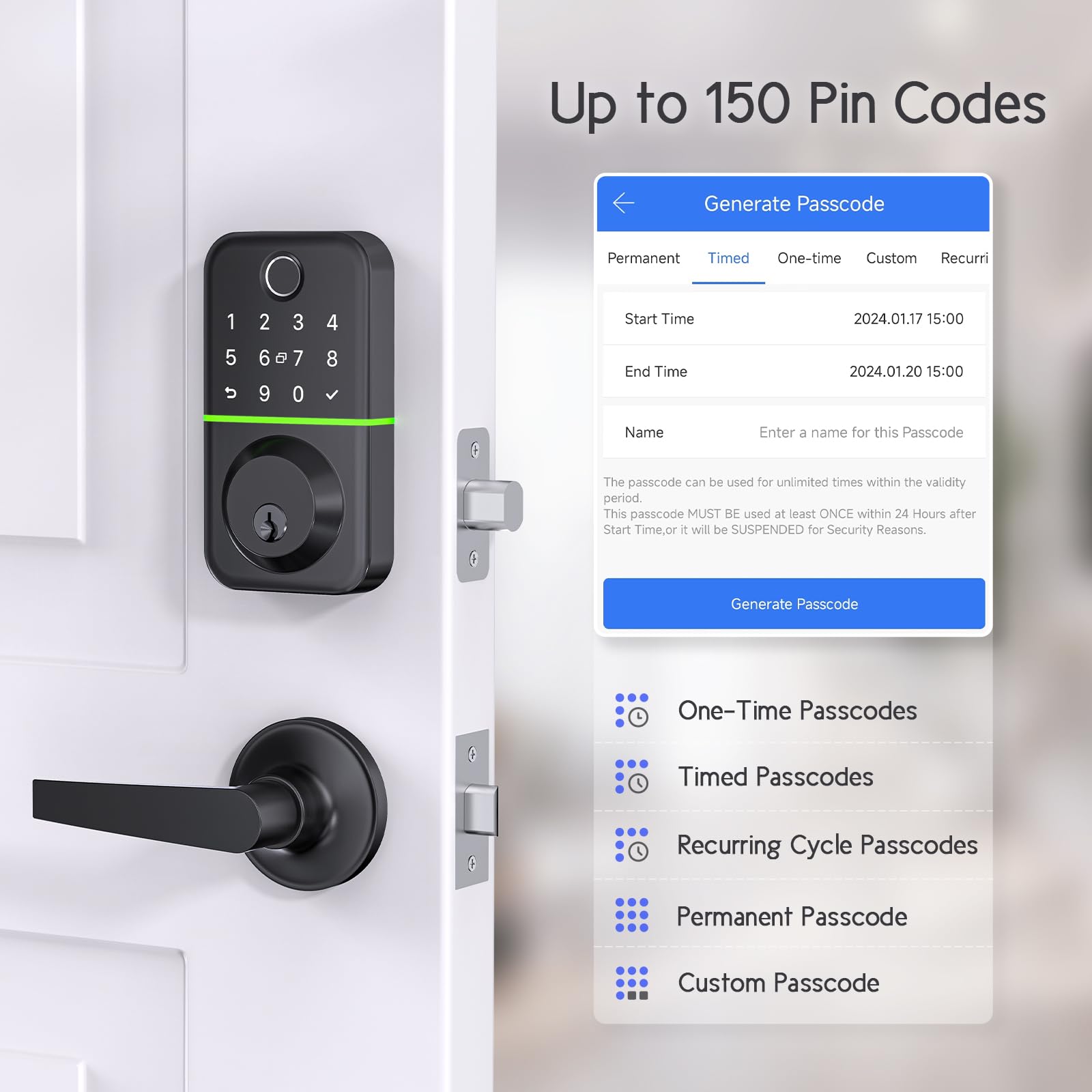 Smart Keypad Door Lock with Fingerprint & APP Control - Keyless Entry Deadbolt with 2 Levers - Waterproof Electronic Door Lock with Code - Perfect for Front Door Security & Smart Home Access