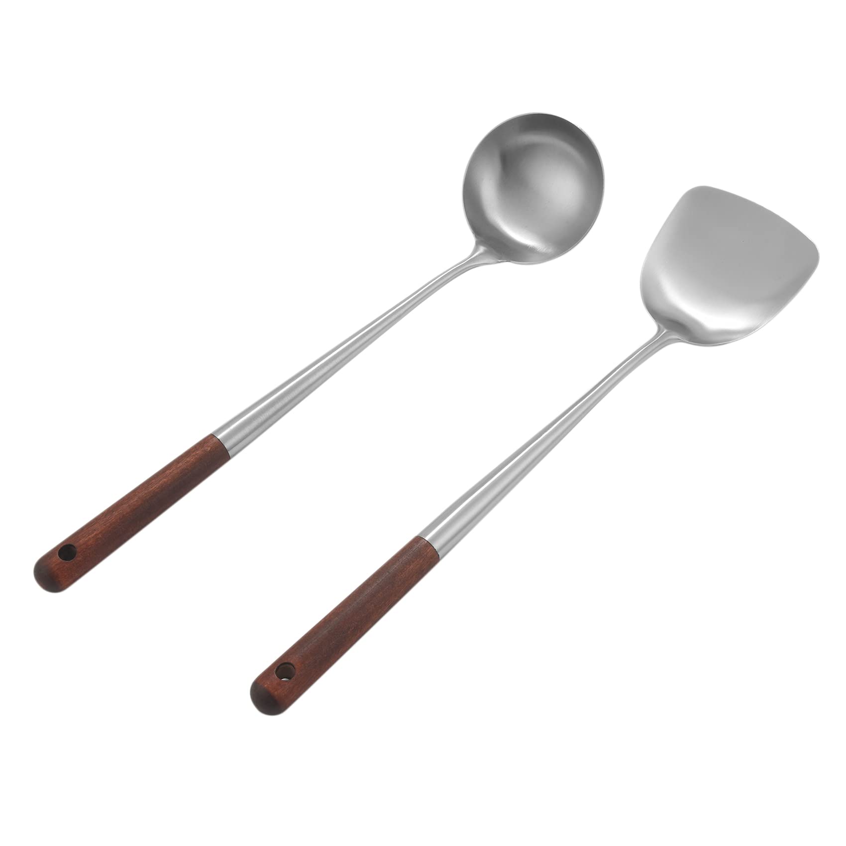 Melitt Wok Spatula and Ladle Set - 17 Inch Stainless Steel Wok Turner & Spoon for Stir Frying, Cooking, Serving - Perfect for Asian Cuisine, Home Kitchen & Restaurant Use