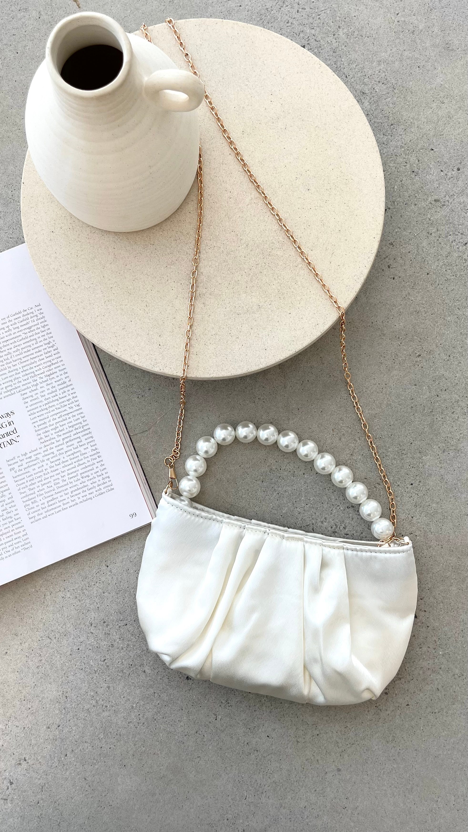 Hepburn Women's Ivory Leather Purse - Elegant Handbag for Work, Travel & Evening Events