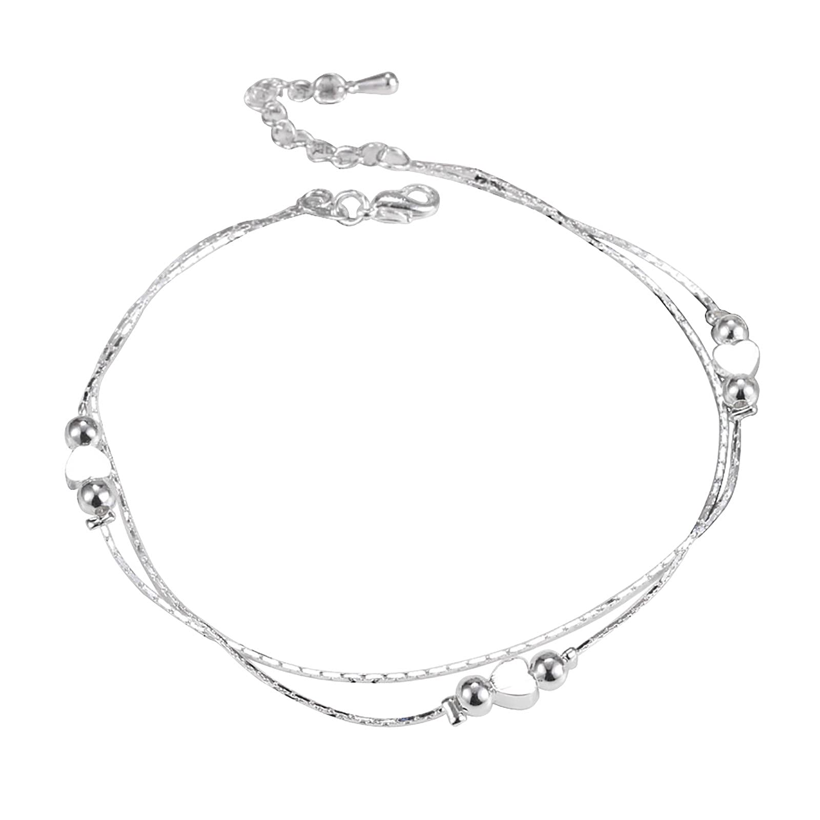Solar System Bracelet with Love Heart Beads - Adjustable Double Chain Anklet for Women - Peach Fashion Jewelry Gift for Her - Perfect for Boho Style, Beach Wear & Everyday Accessories