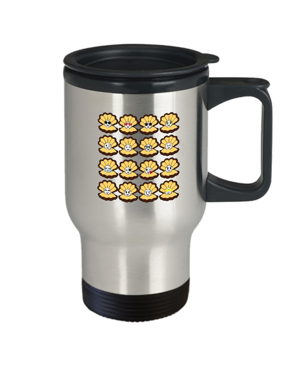 Seashell Coffee Cups - 14 oz Stainless Steel Travel Mug with Lid - Perfect for Beach Lovers, Unique Clam Shell Design Gift for Women & Men - Ideal for Travel, Office, and Outdoor Use