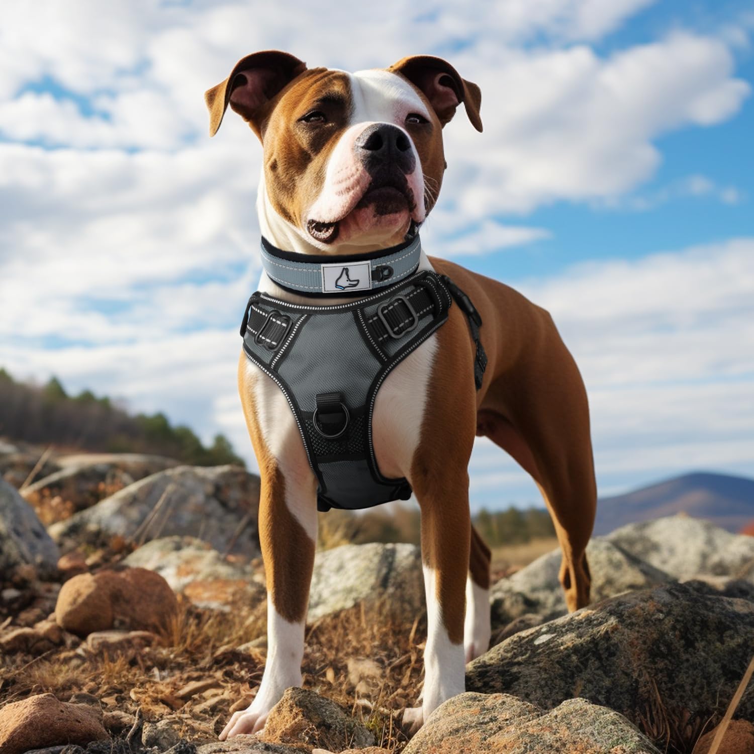 Joytale Adjustable Neoprene Padded Dog Collar for Medium Dogs - Reflective Heavy Duty Pet Collar with Durable Metal Buckle - Comfortable Walking & Outdoor Safety (Gray, Medium) - Perfect for Daily Walks, Training & Nighttime Visibility