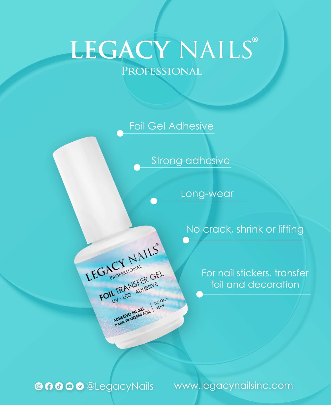 Legacy Nails Professional Foil Transfer Gel 0.5oz - UV/LED Curing Nail Art Adhesive for Foil Designs, Quick-Drying & Long-Lasting, Works with Acrylic & Natural Nails - Perfect for Salon & Home Manicures