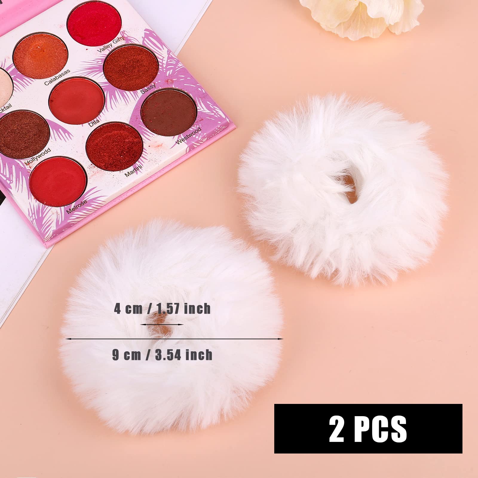 2Pcs Soft Plush Furry Hair Pom Poms - Elastic Ponytail Scrunchies Hair Ties for Women & Girls (White) - Perfect for Parties, Weddings, Daily Styling and Fashion Accessories