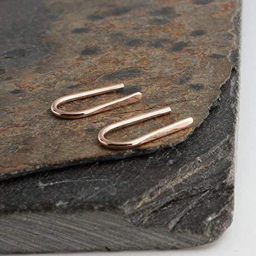 Lightweight Teardrop Hoop Earrings for Women - 14K Rose Gold Filled Small Oval Pull Through Piercing Earrings (20 Gauge, Hammered Finish) - Perfect for Everyday Wear, Date Nights & Gift Giving