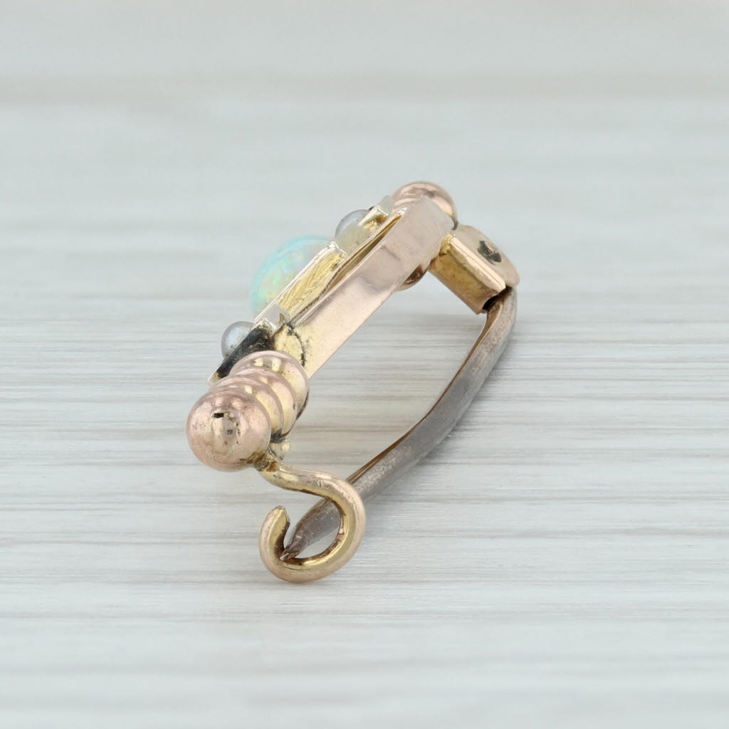 Antique Art Nouveau 10k Yellow Gold Opal & Pearl Bar Brooch Pin - Vintage Jewelry c.1900 for Wedding, Bridal & Special Occasions