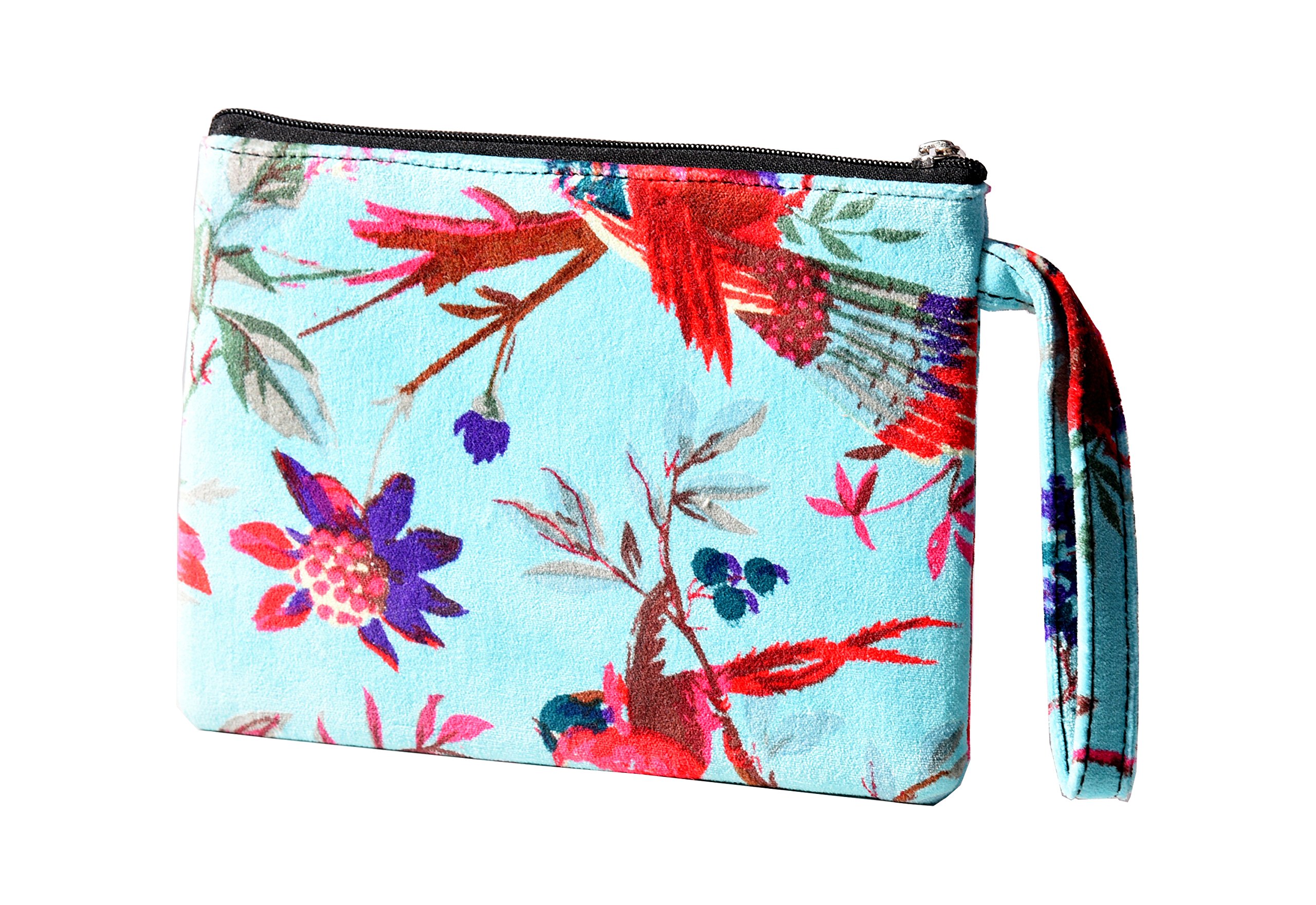 Handmade Turquoise Floral Velvet Clutch Bag - Multifunctional Travel Makeup Pouch & Toiletry Case for Women | Perfect for Weddings, Parties & Cosmetic Storage