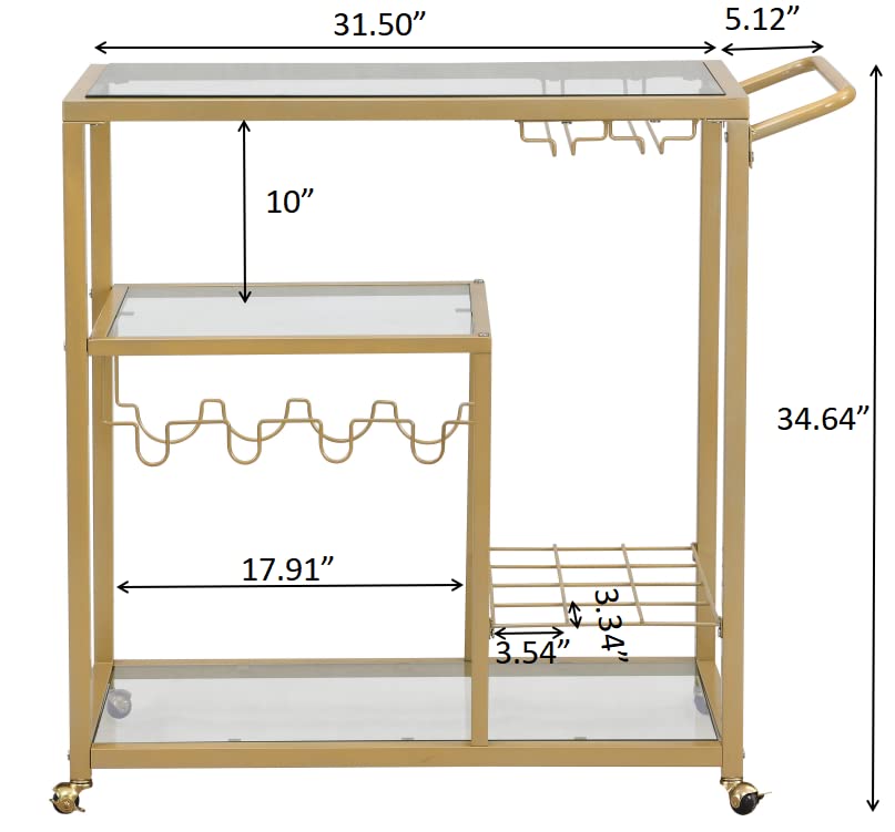**Goujxcy Mobile Kitchen Island Cart with Storage - Rolling Kitchen Cart with Drawers, Cabinets, Lockable Casters & Adjustable Shelves - Perfect for Small Kitchens, Apartments & Food Prep (A1-Gold)**