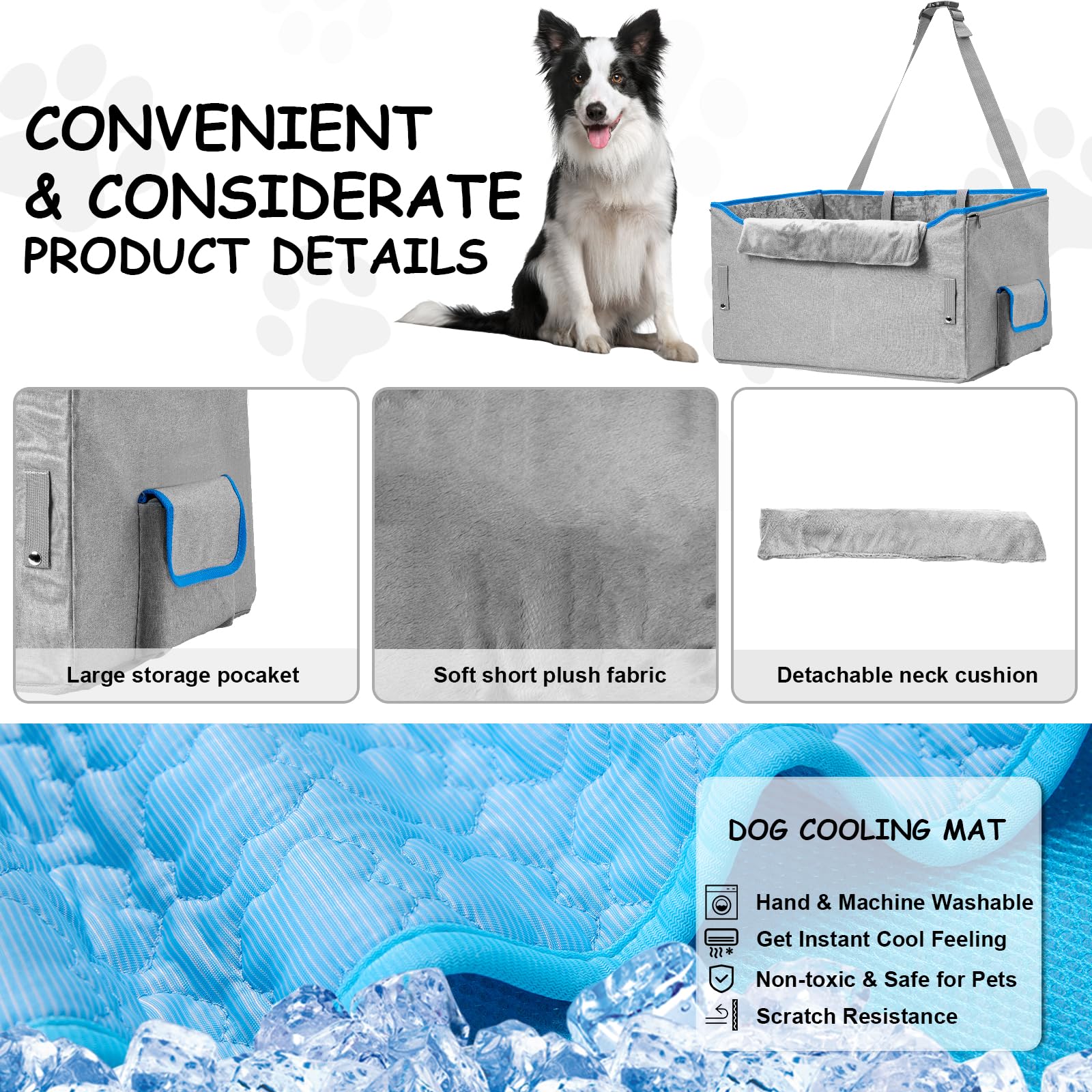 **Elevated Dog Car Seat for Medium & Small Dogs - Memory Foam Booster Seat with Clip-On Leash, Detachable & Portable for Travel - Perfect for SUV, Sedan & Road Trips (Blue)**    *(Ideal for Safe & Comfortable Car Rides, Vet Visits, and Family Outings with Your Pet)*