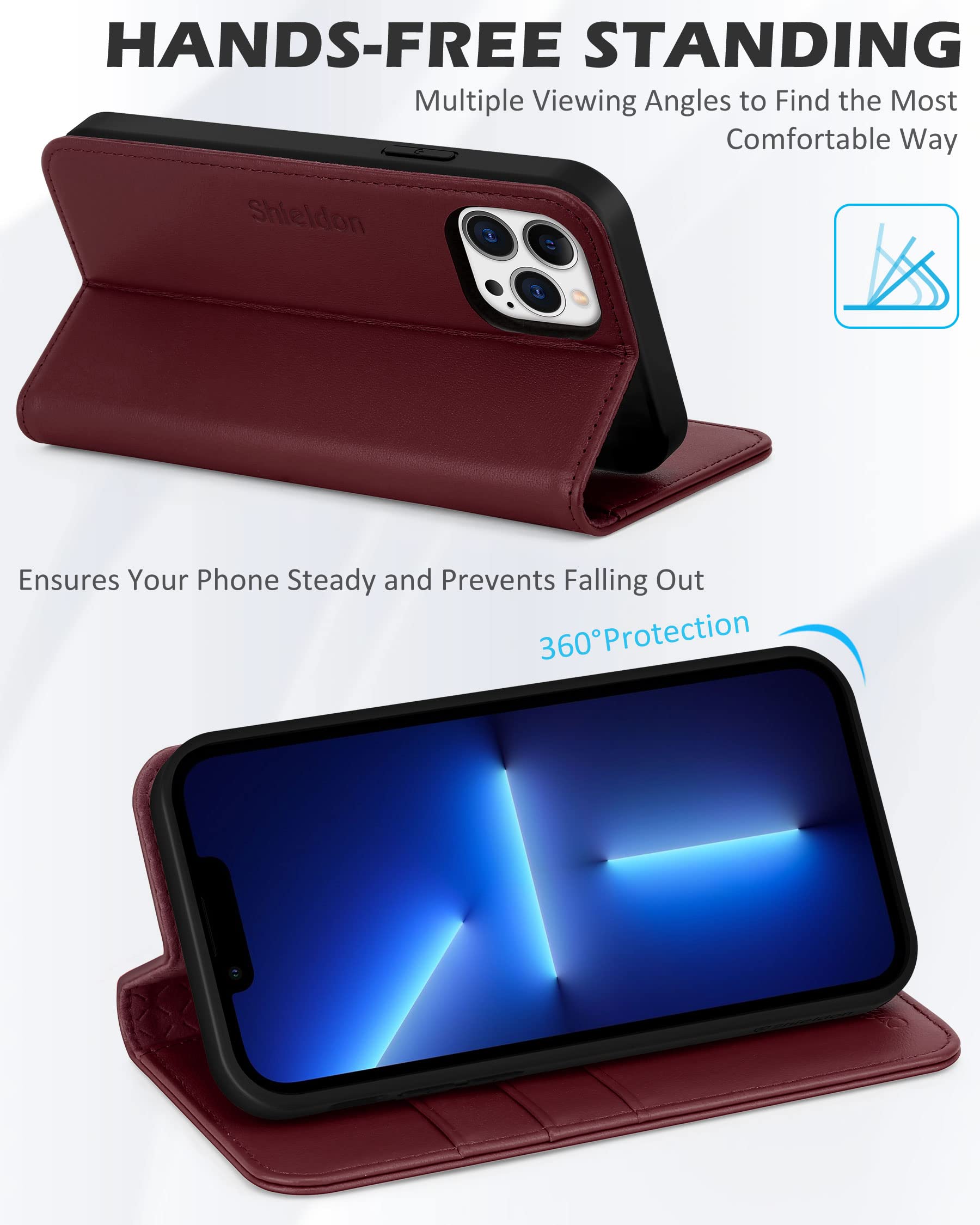 Premium SHIELDON Genuine Leather Wallet Case for iPhone 13 Pro Max (6.7