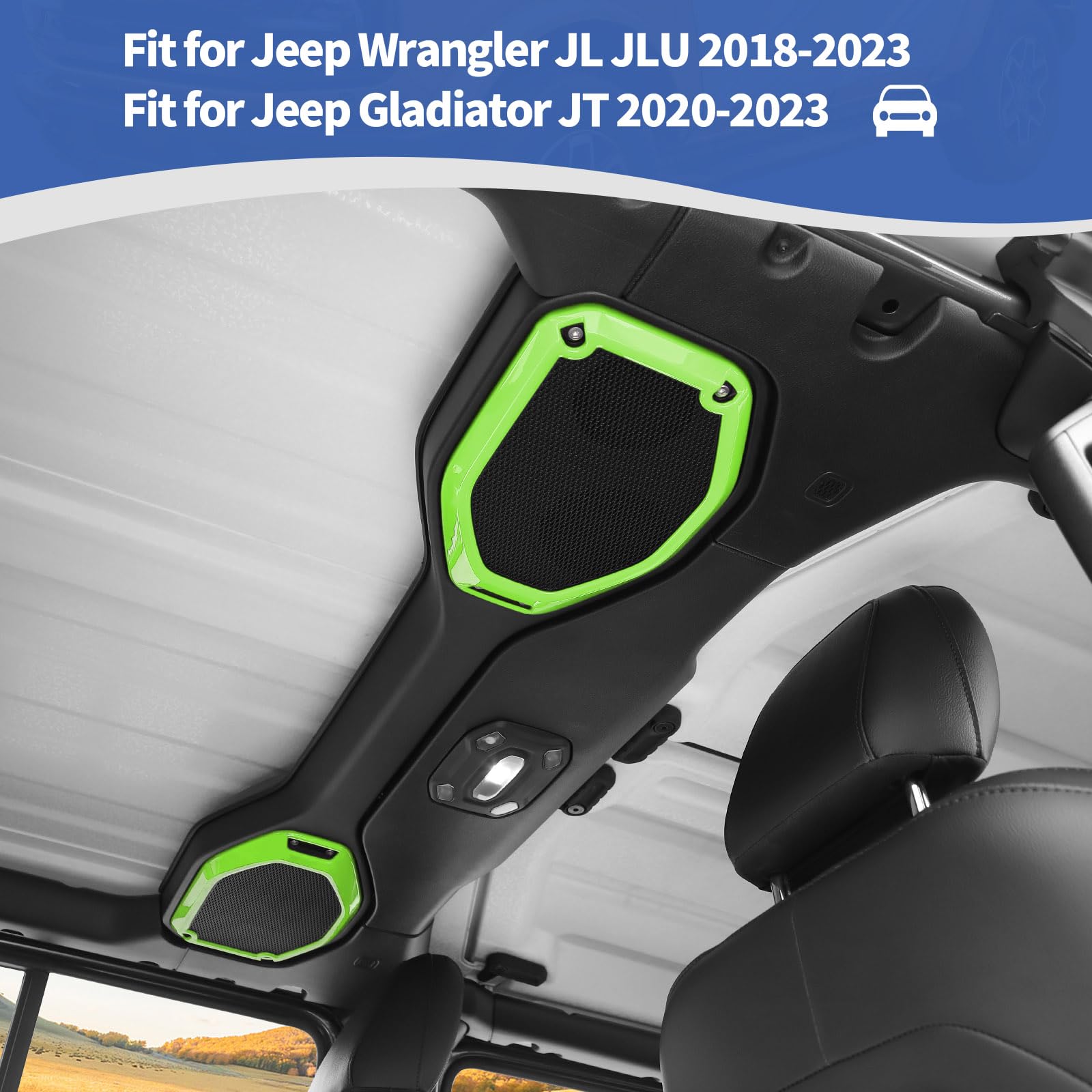 Jeep Wrangler JL JLU & Gladiator JT Roof Speaker Cover Trim (2018-2023) - 2pcs Green Interior Accessories | Perfect for Off-Road Adventures & Car Audio Upgrades
