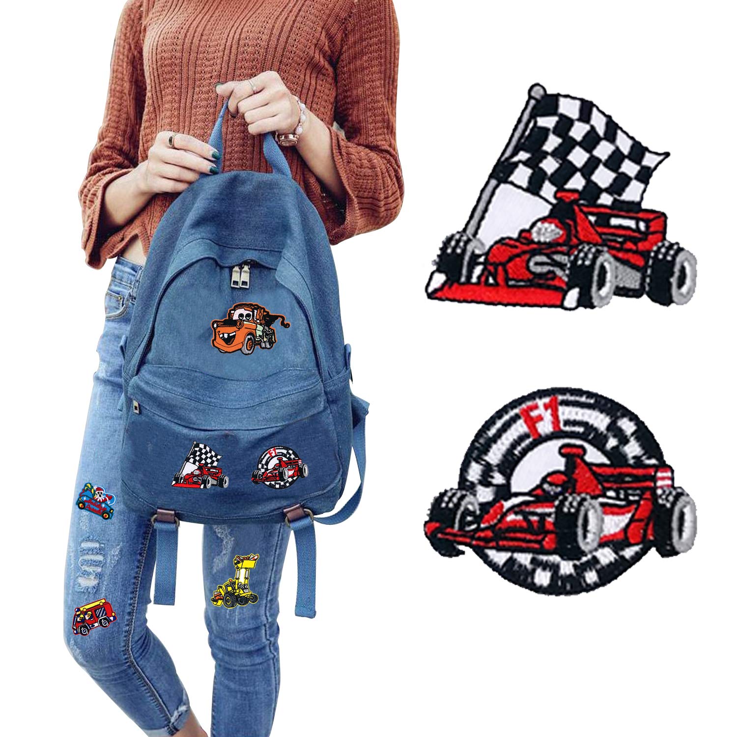 Woohome 40-Piece Iron-On & Sew-On Car Patches Set - Excavator, Racing Car, Fire Truck Designs for DIY Crafts, Clothing, Jeans, Jackets & Bags Repair | Perfect for Kids' Projects, Costumes & Customizing Backpacks