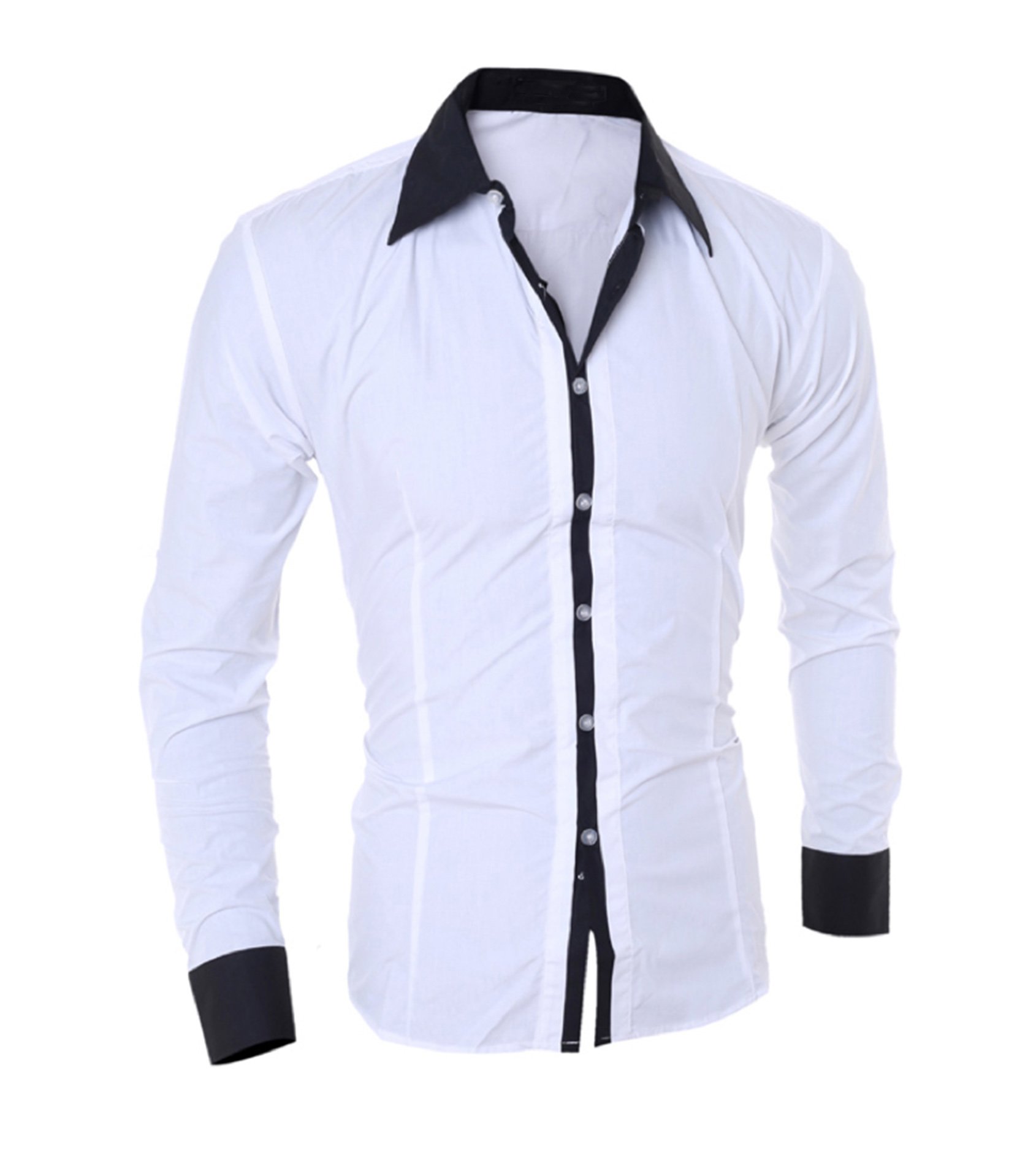 Men's Slim Fit Casual Dress Shirt - Long Sleeve Contrast Color Button Down Shirt for Office, Business & Formal Occasions
