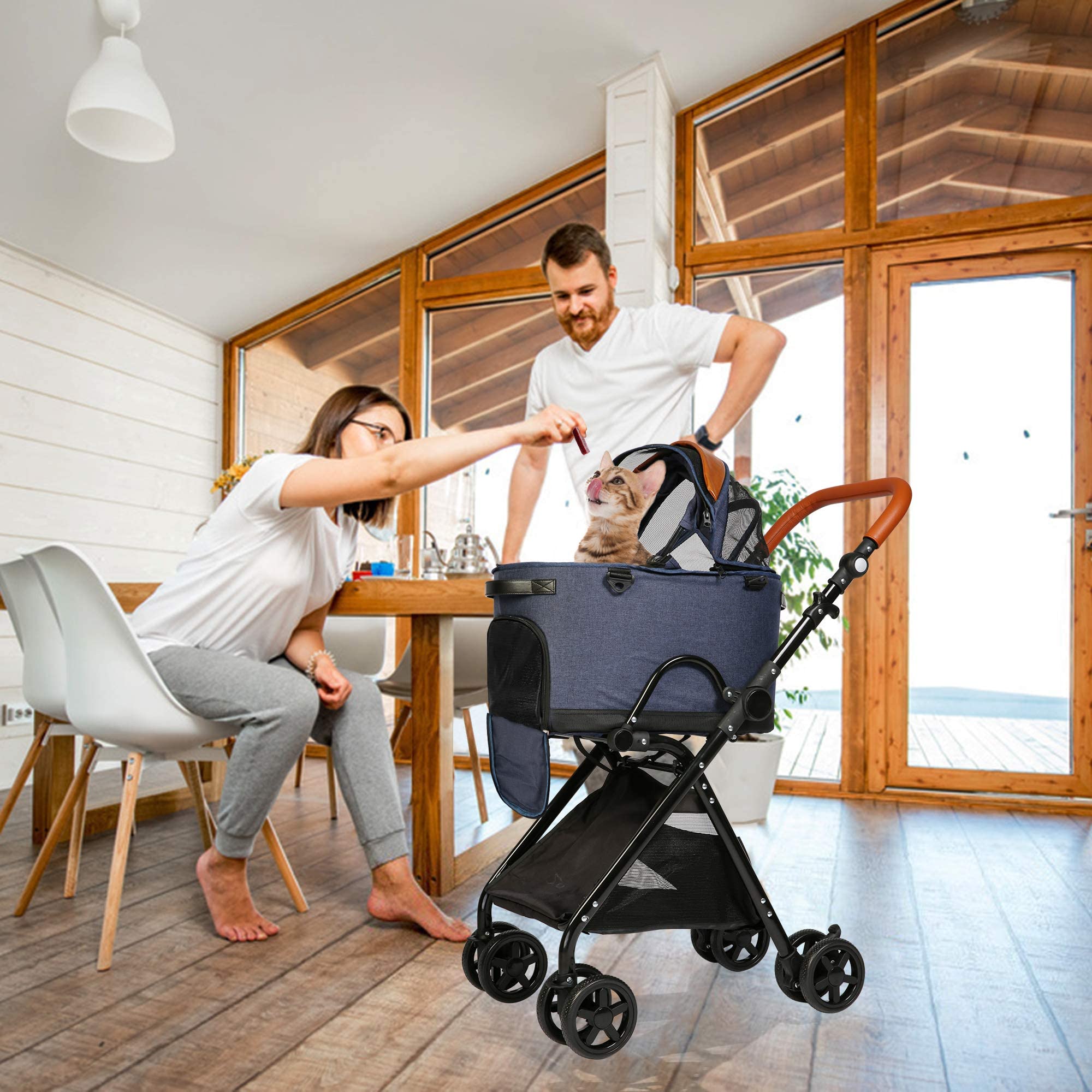LUCKYERMORE Premium 2-in-1 Folding Pet Stroller & Carrier for Medium Dogs & Cats - Adjustable Handle, Detachable Car Seat - Perfect for Travel, Shopping & Vet Visits
