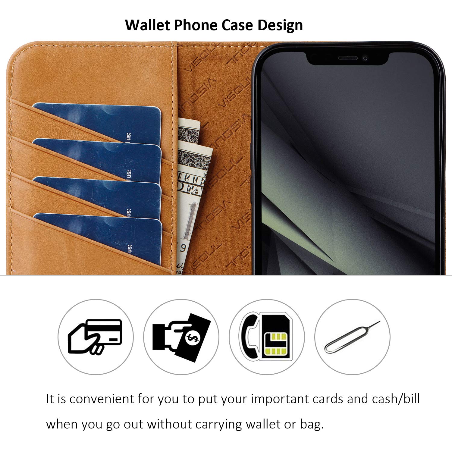 Premium Genuine Leather Flip Wallet Case for iPhone 12 Pro Max 6.7