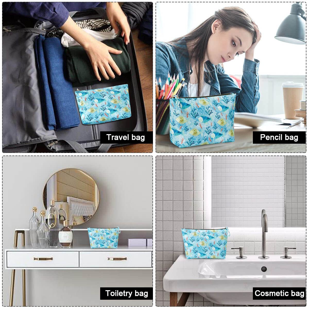 Kamo Makeup Bags for Women - Waterproof Cosmetic Organizer with Zipper, Travel Toiletry Pouch & Pencil Case - Perfect for Travel, Gym, and Daily Essentials Storage