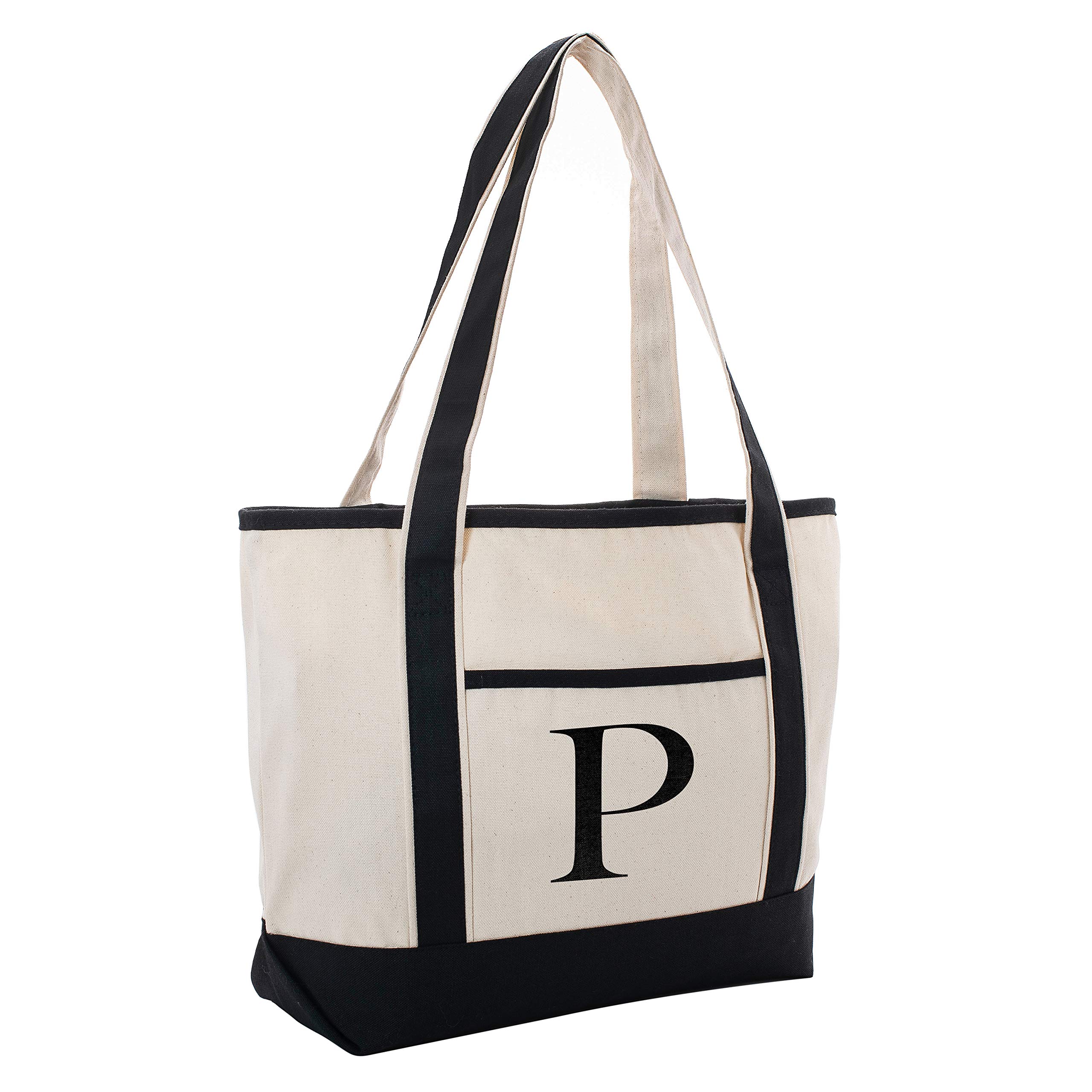 Personalized Black Linen Canvas Tote Bag with Monogram - Stylish & Durable for Beach, Gym, Yoga, Work, Travel & Everyday Use