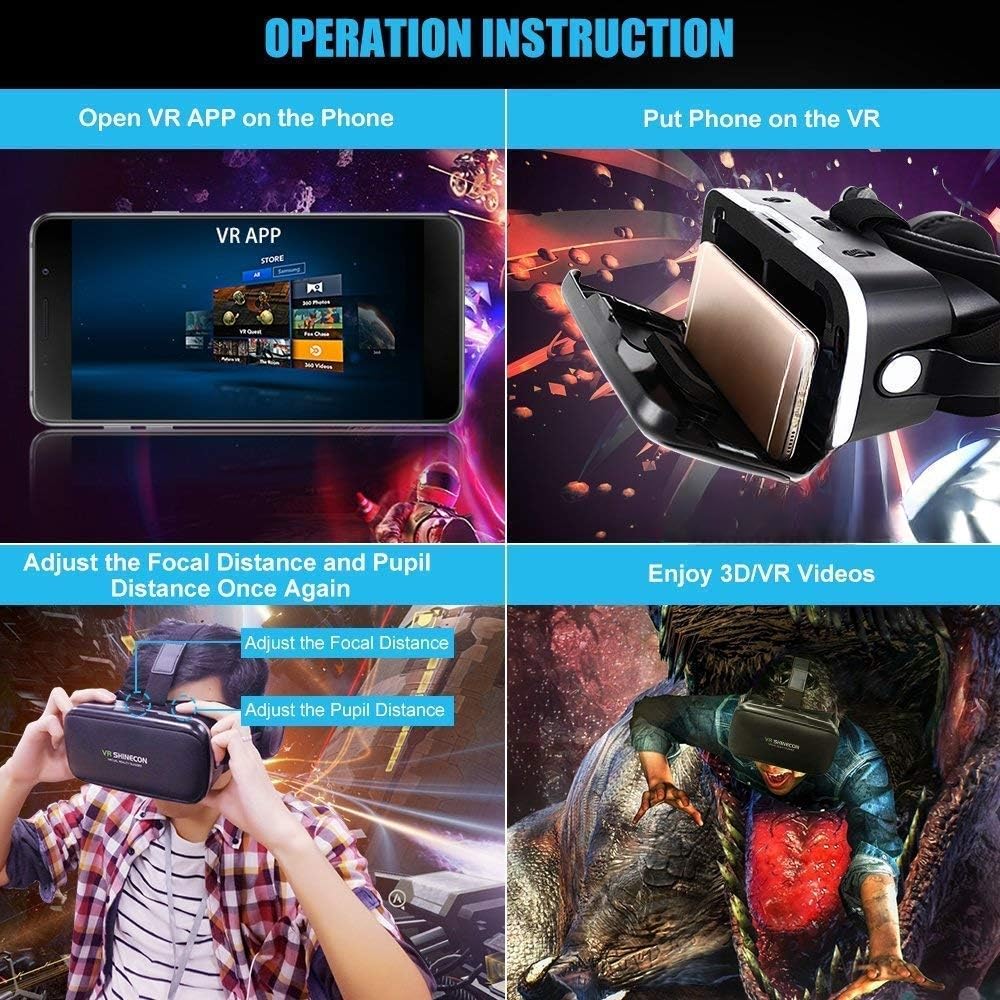 SHINECON VR Headset 3D Virtual Reality Glasses for iPhone & Android Smartphones - Immersive Gaming & Movie Watching Experience