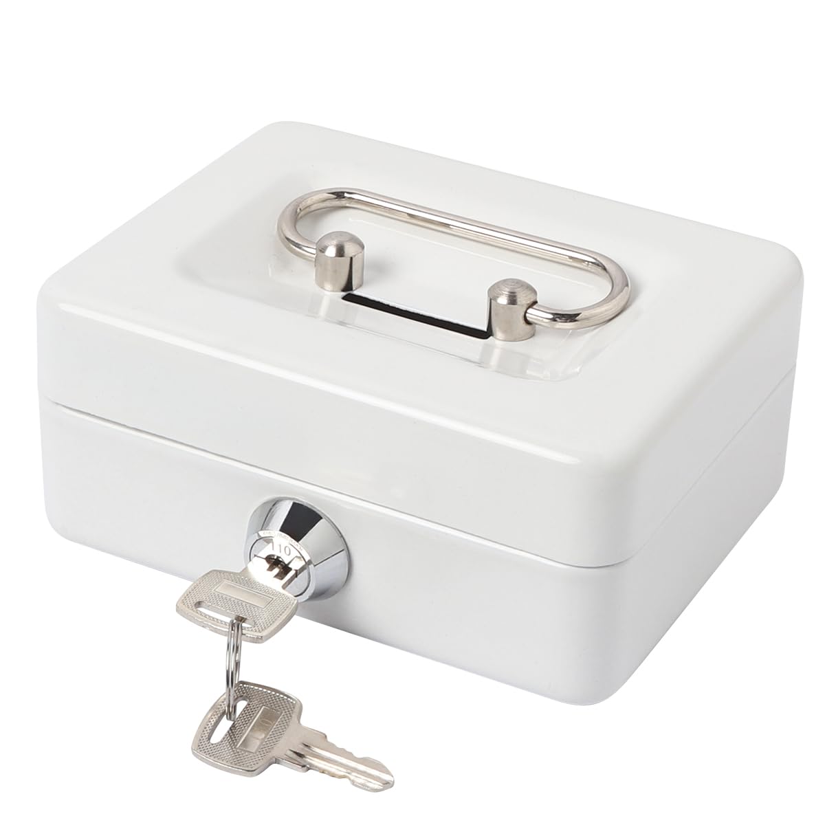 Lovndi Small Cash Box with Lock and Slot - Money Box for Cash, Piggy Bank for Kids & Adults - White - Perfect for Home, Office, and Retail Use