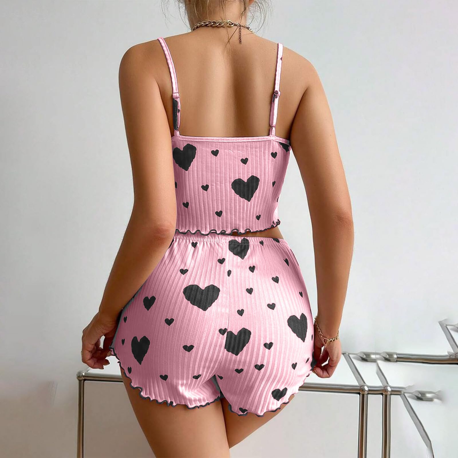 **Women's Cute & Sexy Lace Pajama Set - Soft Comfy Sleepwear with Tank Top & Shorts for Lounge, Homewear & Nightwear**    *(Perfect for Relaxing at Home, Sleepovers, or Romantic Evenings)*