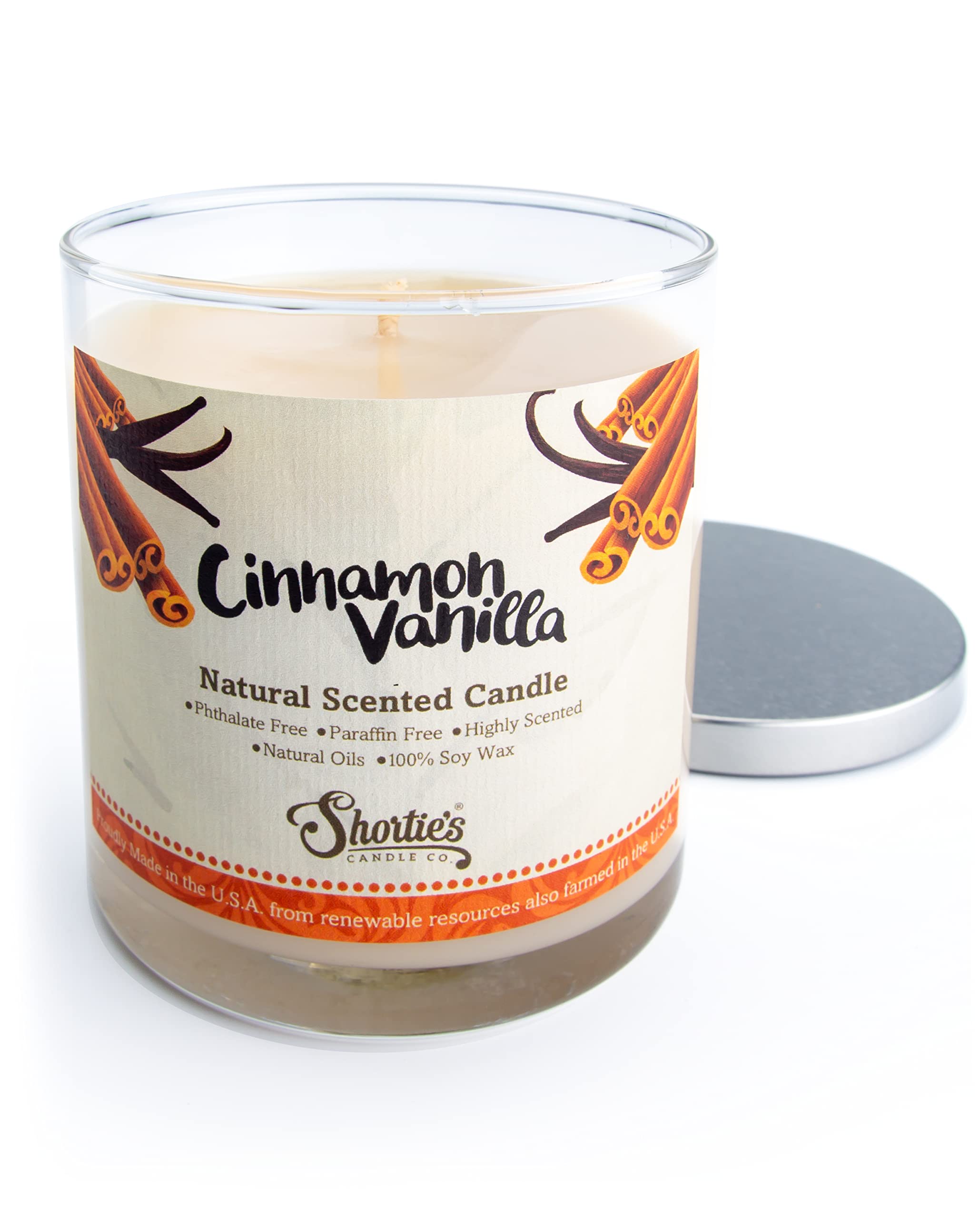 Cinnamon Vanilla Scented Natural Soy Candle - 100% Soy Wax, Phthalate & Paraben Free, Essential Fragrance Oils, Clean Burning 9oz - Perfect for Relaxation, Aromatherapy & Home Decor