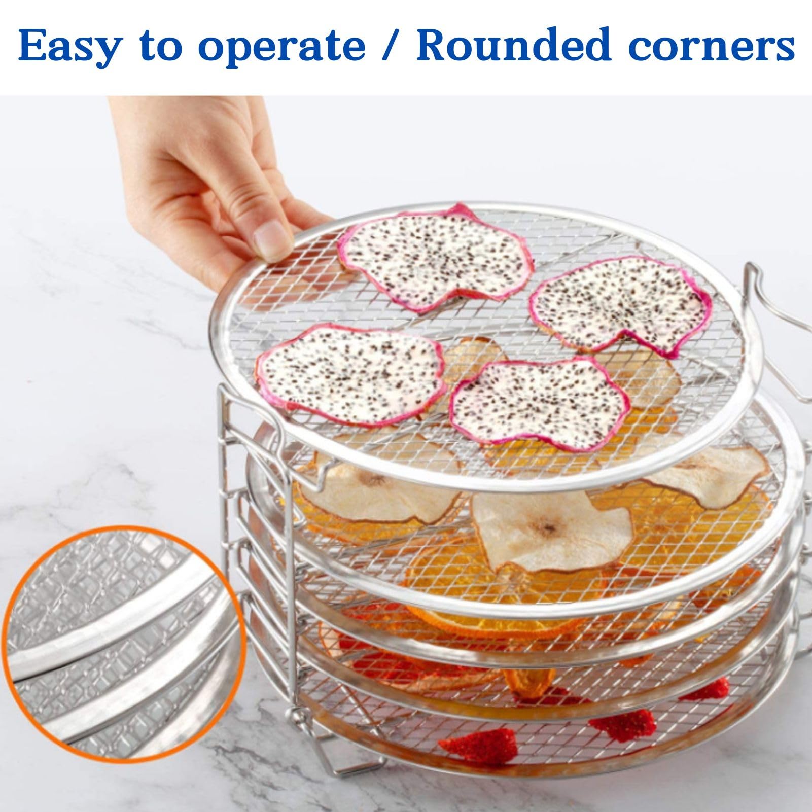5-Tier Stainless Steel Dehydrator Rack & Grill Stand with Air Fryer Basket - Compatible with 6.5 & 8 Quart Pressure Cookers, Instant Pot & Air Fryers - Perfect for Drying Fruits, Jerky, Roasting Veggies & Air Frying Snacks