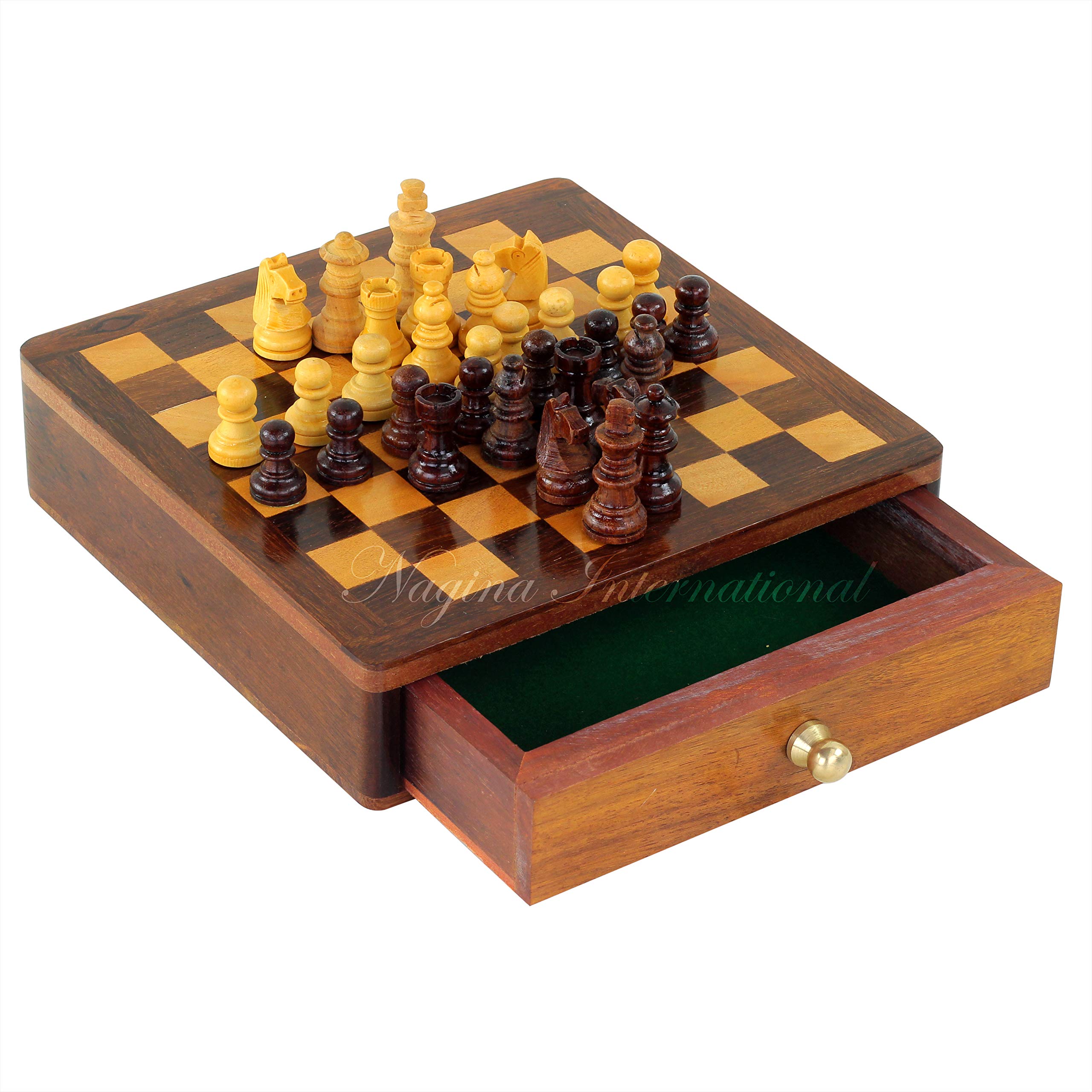 Premium Wooden Chess Board with Storage Drawer - Classic Strategy Board Game for Adults & Kids by Nagina International - Perfect for Home, Office, and Gifts