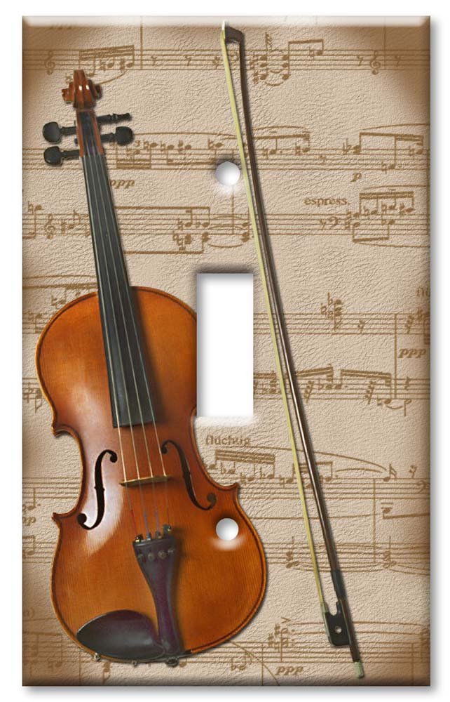 Decorative Metal Wall Plate - Single Gang Toggle Cover with Violin Art Design | Made in USA | Perfect for Home, Office & Music Room Decor