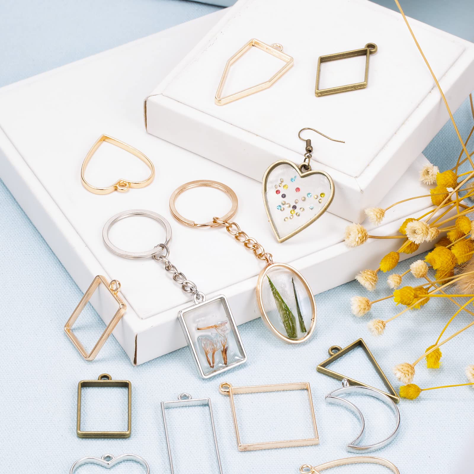 195pcs Open Metal Bezels Kit for Resin Jewelry Making - Assorted Geometric Hollow Frame Pendants DIY Craft Supplies for Earrings, Necklaces & Keychains - Perfect for Handmade Gifts, Art Projects & Jewelry Business