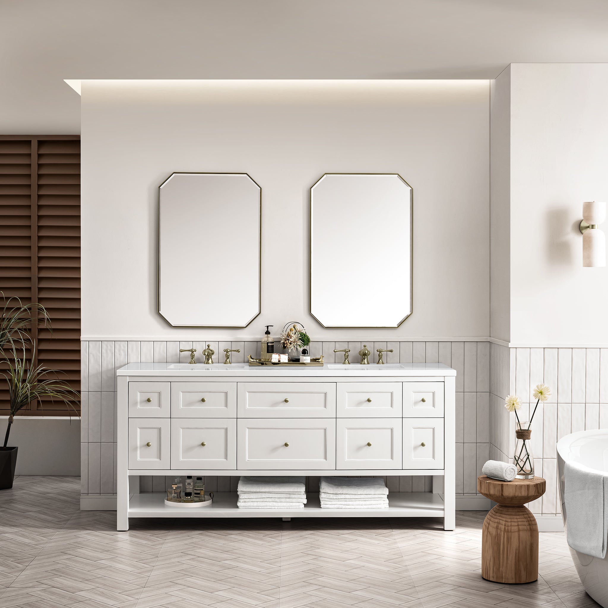 Breckenridge 72 Inch Double Vanity with 3CM White Zeus Top - Bright White Bathroom Vanity for Modern Homes, Perfect for Master Bathrooms and Guest Suites