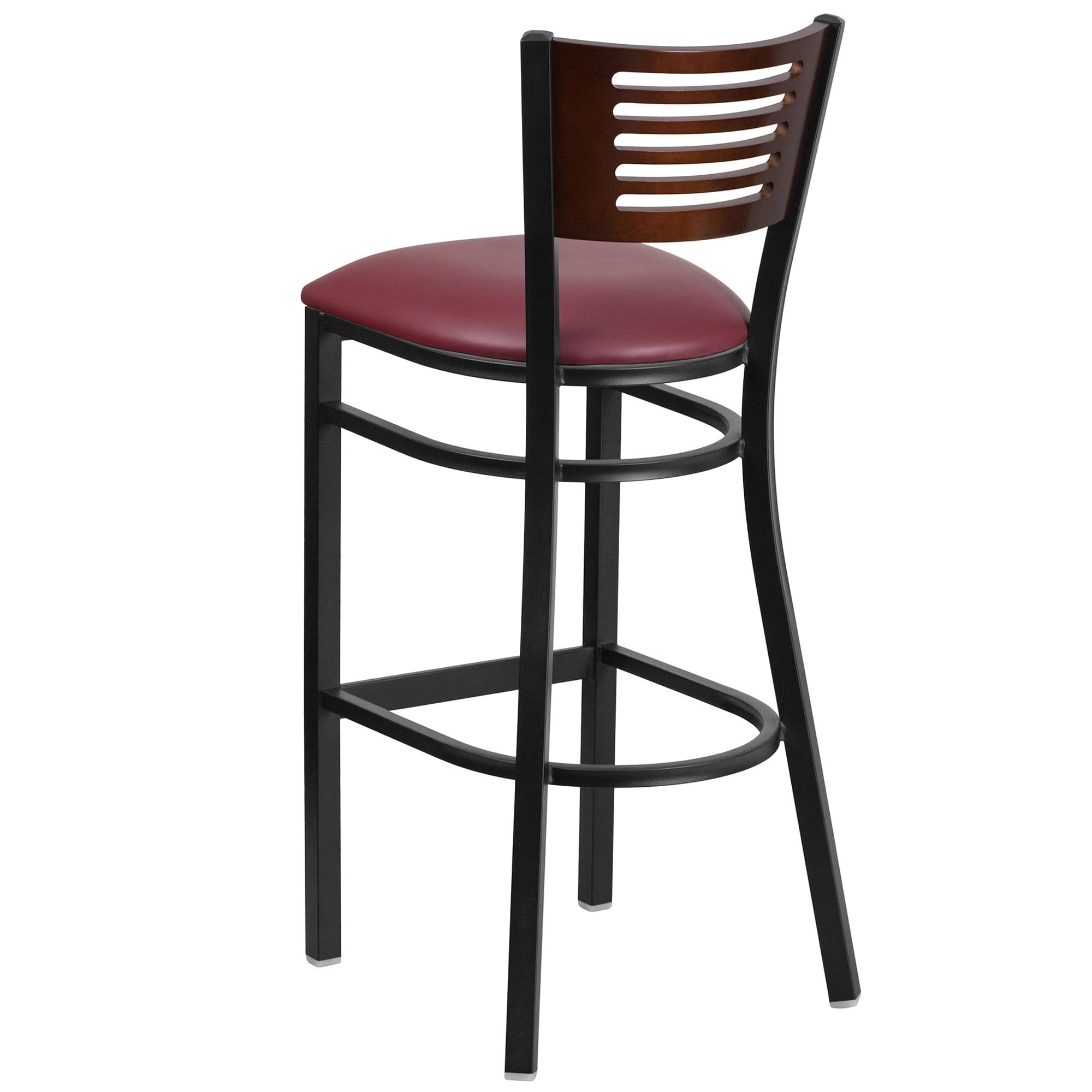Flash Furniture HERCULES Series Black Slat Back Metal Bar Stool - Walnut Wood Back, Burgundy Vinyl Seat for Restaurant, Kitchen Island & Home Bar Use