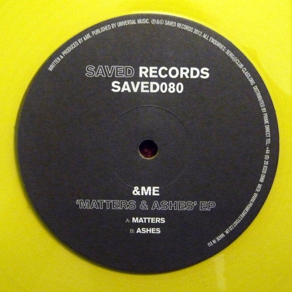 &Me Matters & Ashes EP 12 Vinyl Record - Yel Saved Records SAVED080 | Limited Edition Electronic Music for DJs & Collectors