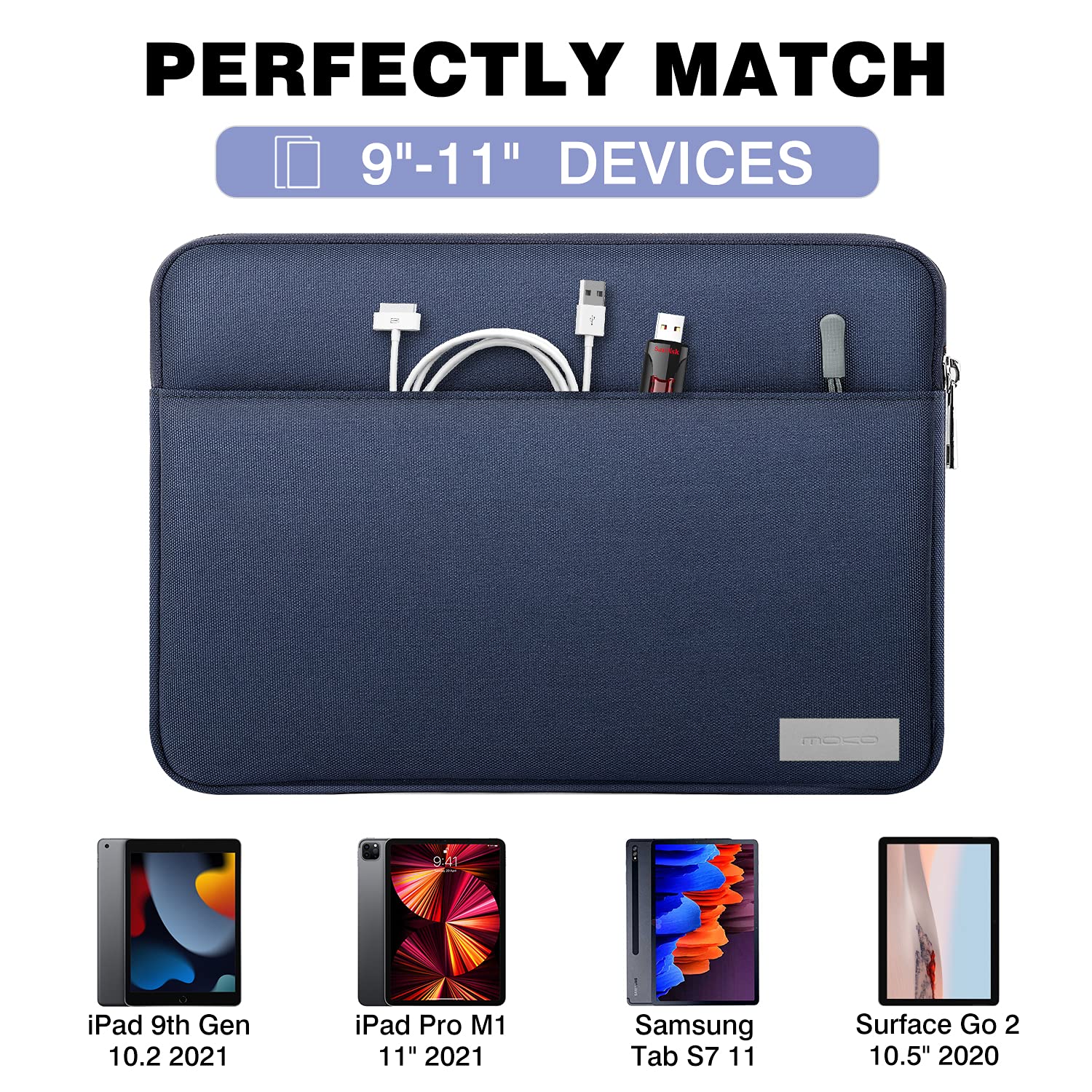 MoKo 9-11 Inch Tablet Sleeve Case for iPad Pro 11 M4/Air M2, iPad Air 5/4/3, iPad 10/9/8/7 - Lightweight Protective Cover with Soft Lining - Perfect for Travel, School & Office Use (Indigo)