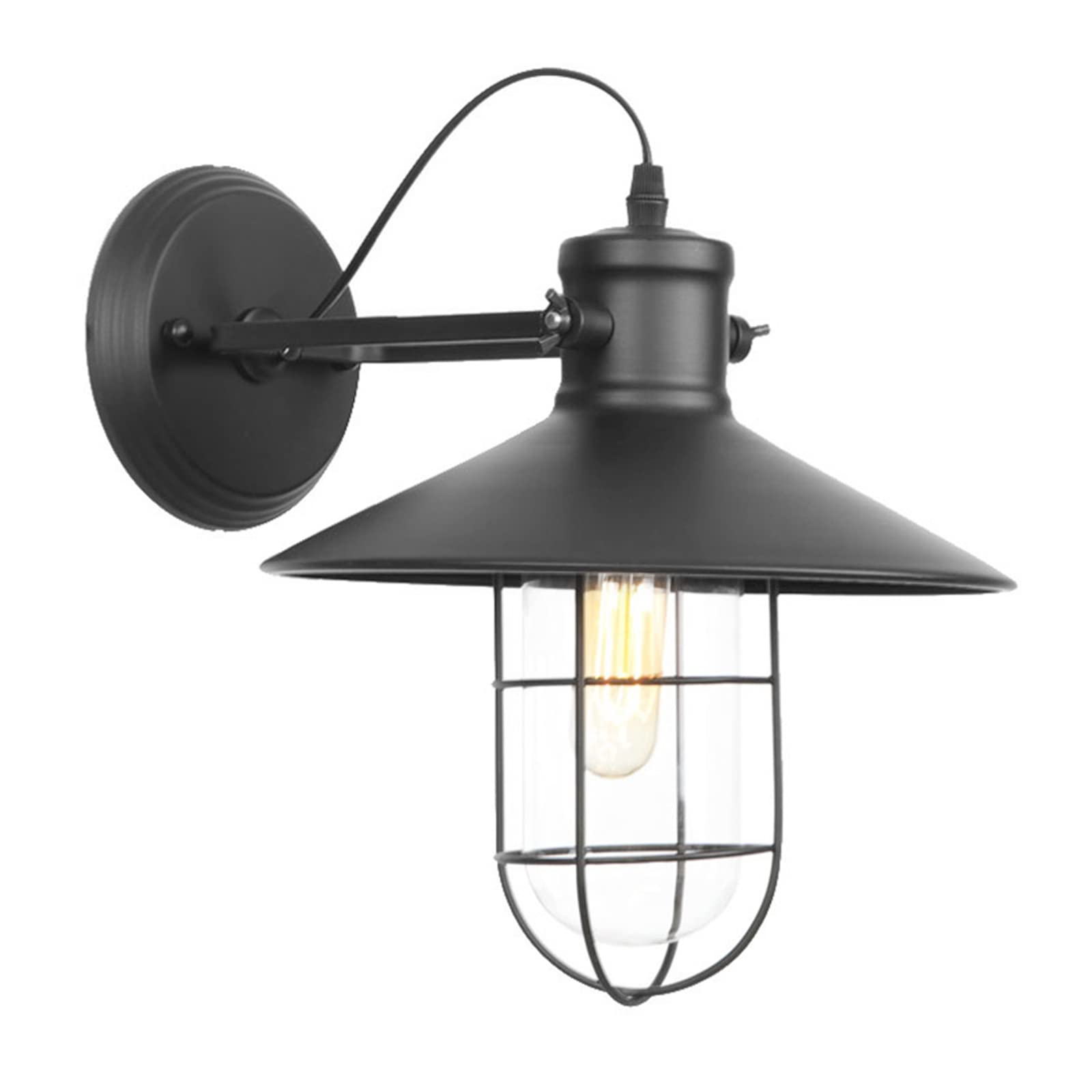 **Vintage Industrial Wall Sconce Light Fixture - Matte Black Metal Base with Country Birdcage Design for Farmhouse, Bathroom, Living Room, Bedroom & Hallway - Perfect for Rustic & Modern Home Decor**