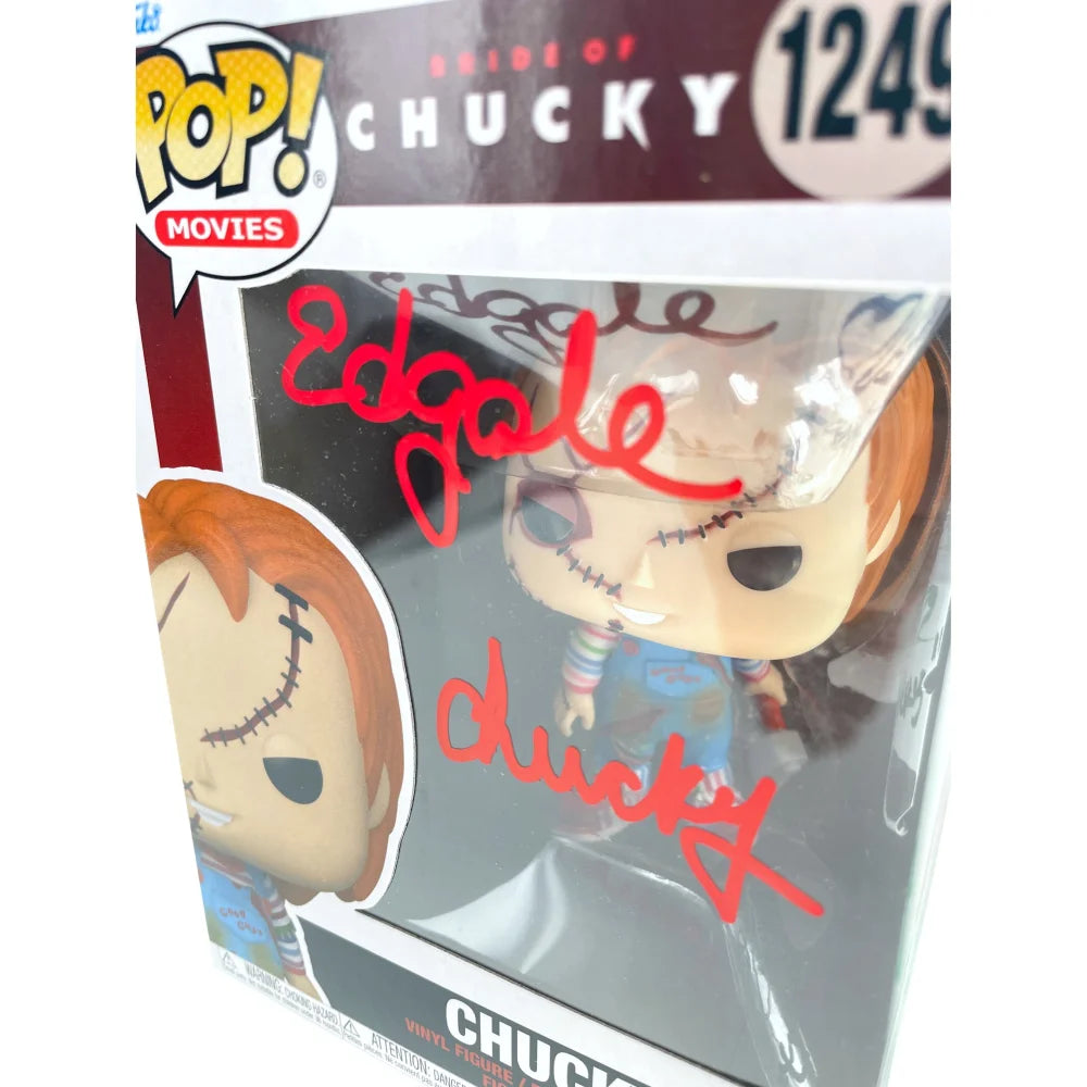 Chucky Funko Pop #1249 Signed by Ed Gale, Alex Vincent & Edan Gross - JSA COA Authenticated - Horror Movie Collectible for Fans & Display