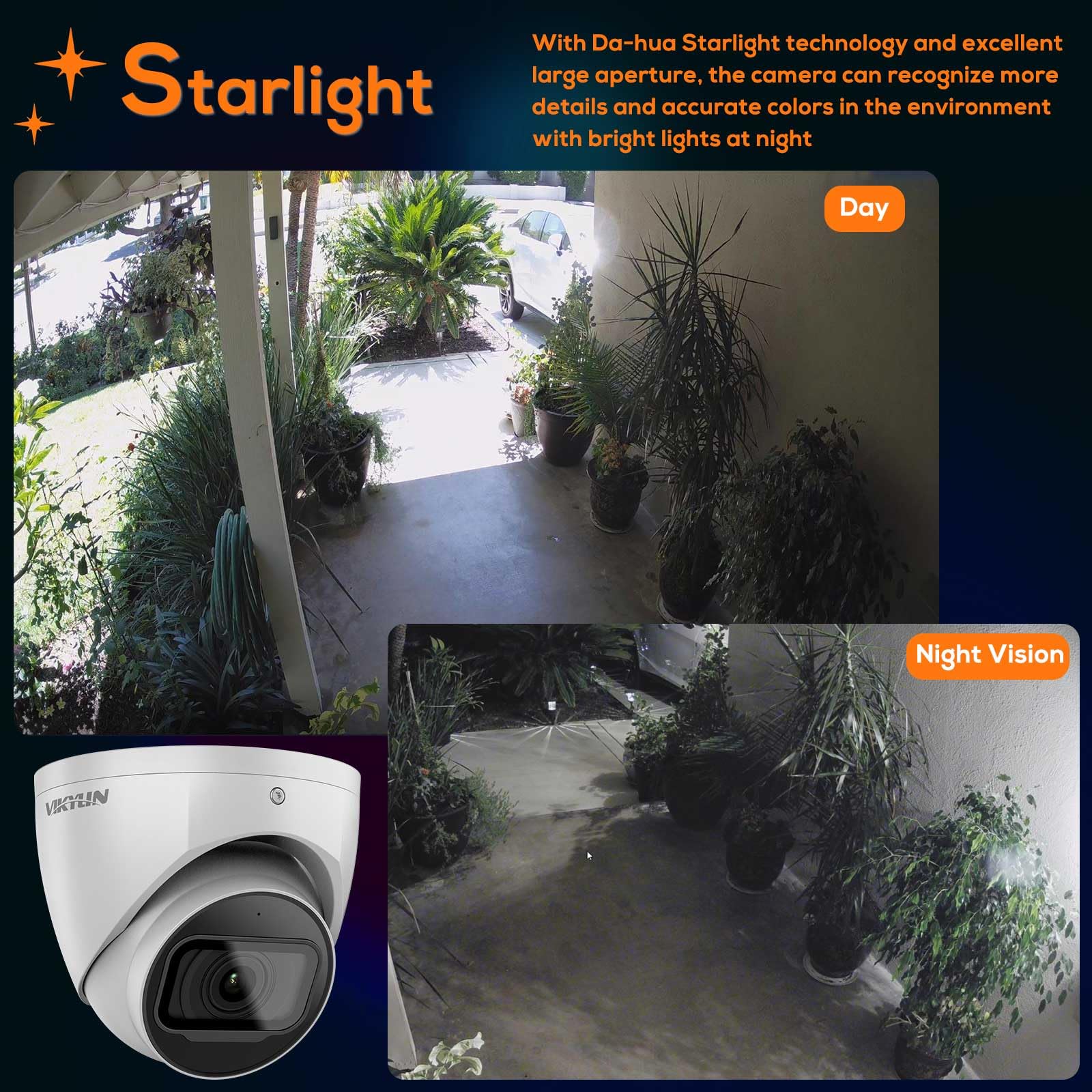 VIKYLIN 4K 8MP Starlight PoE IP Security Camera with Built-in Mic & 256GB SD Card Slot - 2.8mm Lens, 98ft Night Vision, IP67 Weatherproof - Indoor/Outdoor Surveillance for Home, Office & Business Security (Works with DMSS/SmartPss Lite)