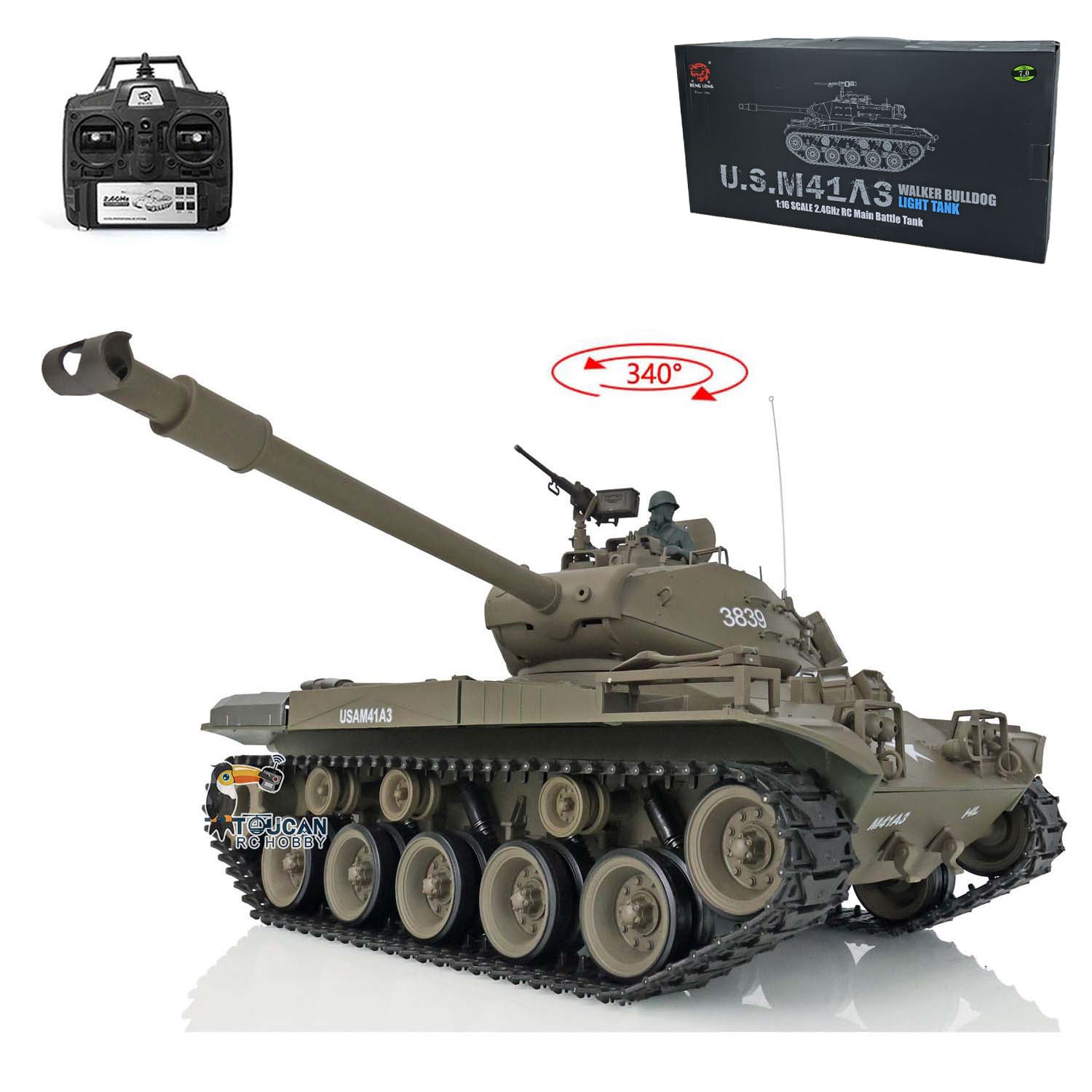 2.4GHz Henglong 1/16 Scale RTR RC Tank - Remote Control Walker Bulldog Military Model 3839 with Infrared Battle System | Ready-to-Run Toy Tank for Adults & Kids | Outdoor Play, Collection Display & Infrared Combat Battles