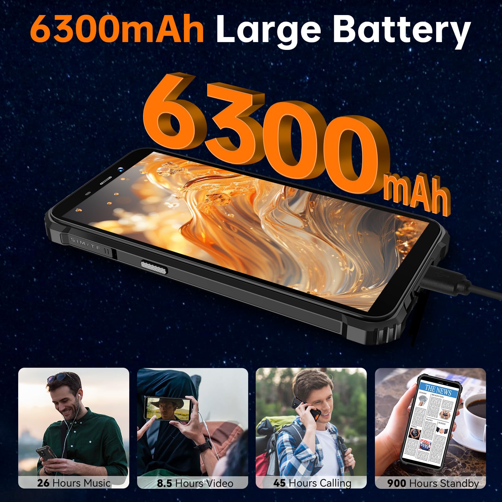 OUKITEL WP32 Rugged Unlocked Smartphone - 12GB RAM 128GB ROM 1TB Expandable, Android 14, 6300mAh Battery, 20MP+5MP Dual Camera, 6.0