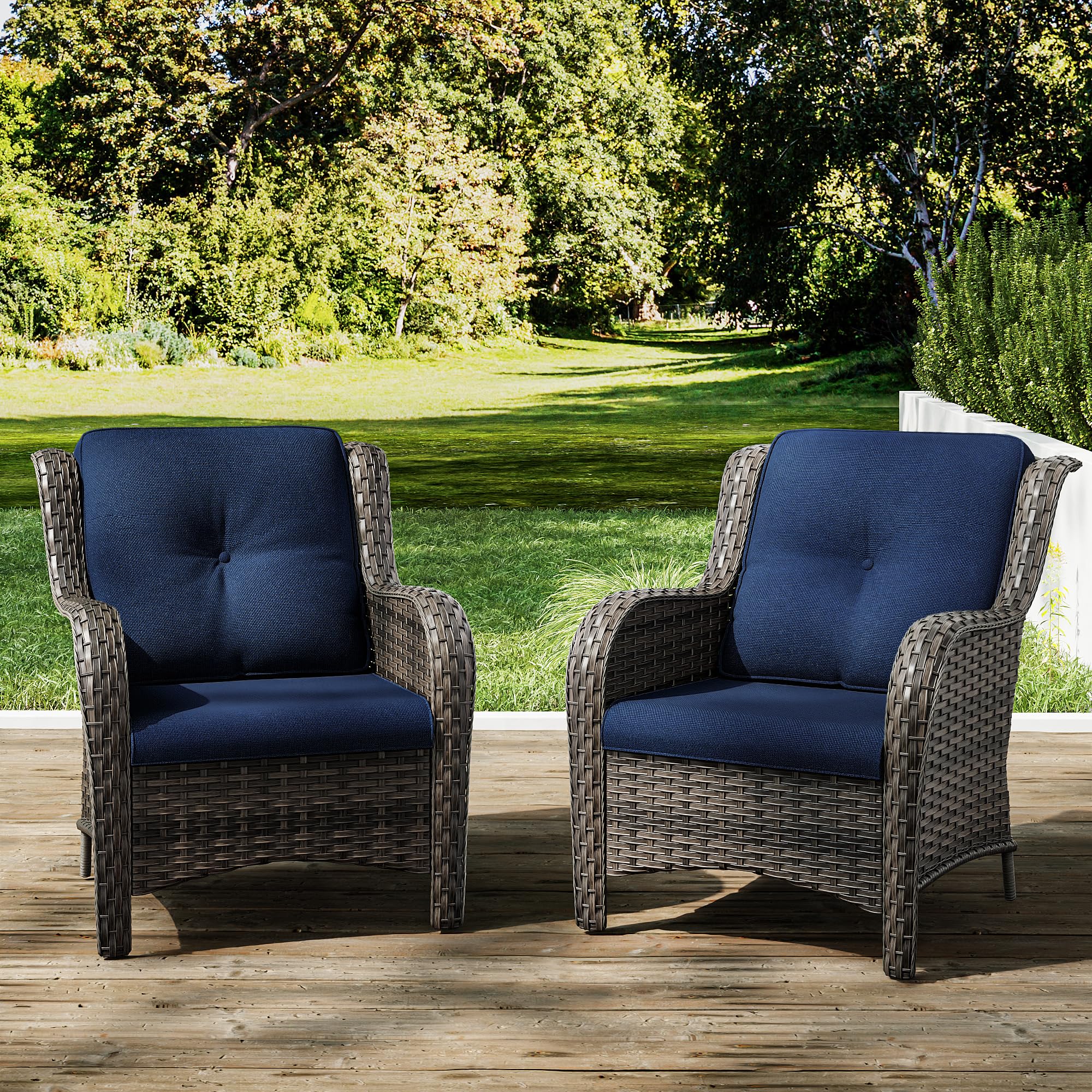 Joyside 2-Piece Outdoor Wicker Dining Chair Set - PE Rattan Patio Chairs with 4-Inch Cushions, Mixed Grey/Blue - Perfect for Garden, Backyard, Deck & Poolside Relaxation