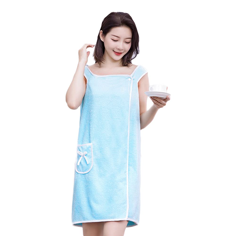Women's Quick-Dry Bathrobe with Strap Pocket - Sleeveless Knee-Length Shower Wrap Towel Dress for Spa, Pool & College Dorm - Soft Absorbent Wearable Robe for Women & Teens