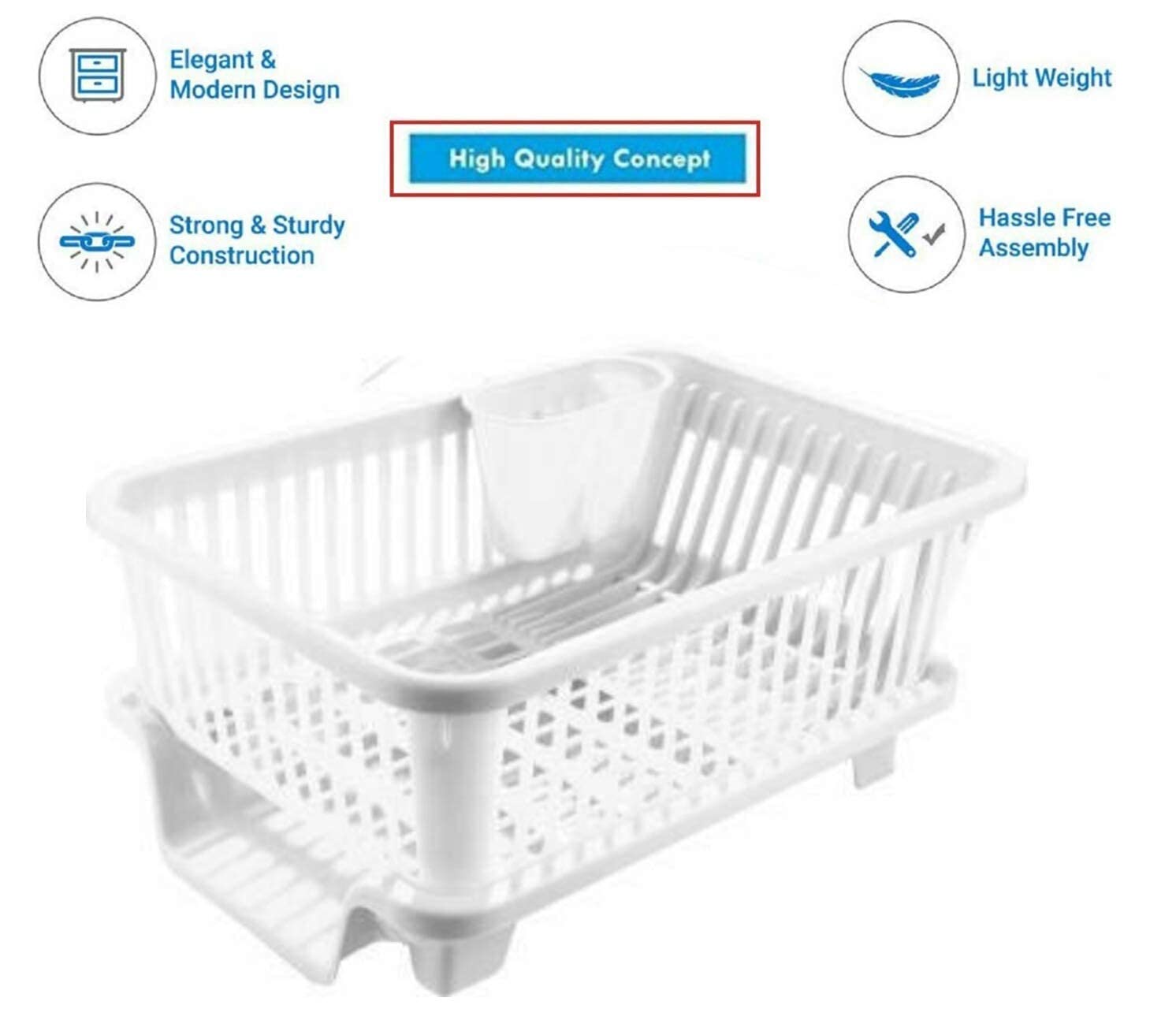 Theodore 3-in-1 Large Plastic Kitchen Sink Drainer & Drying Rack with Tray - Durable Dish Organizer for Washing, Draining and Storage - Perfect for Small Kitchens, Apartments and RVs (White)