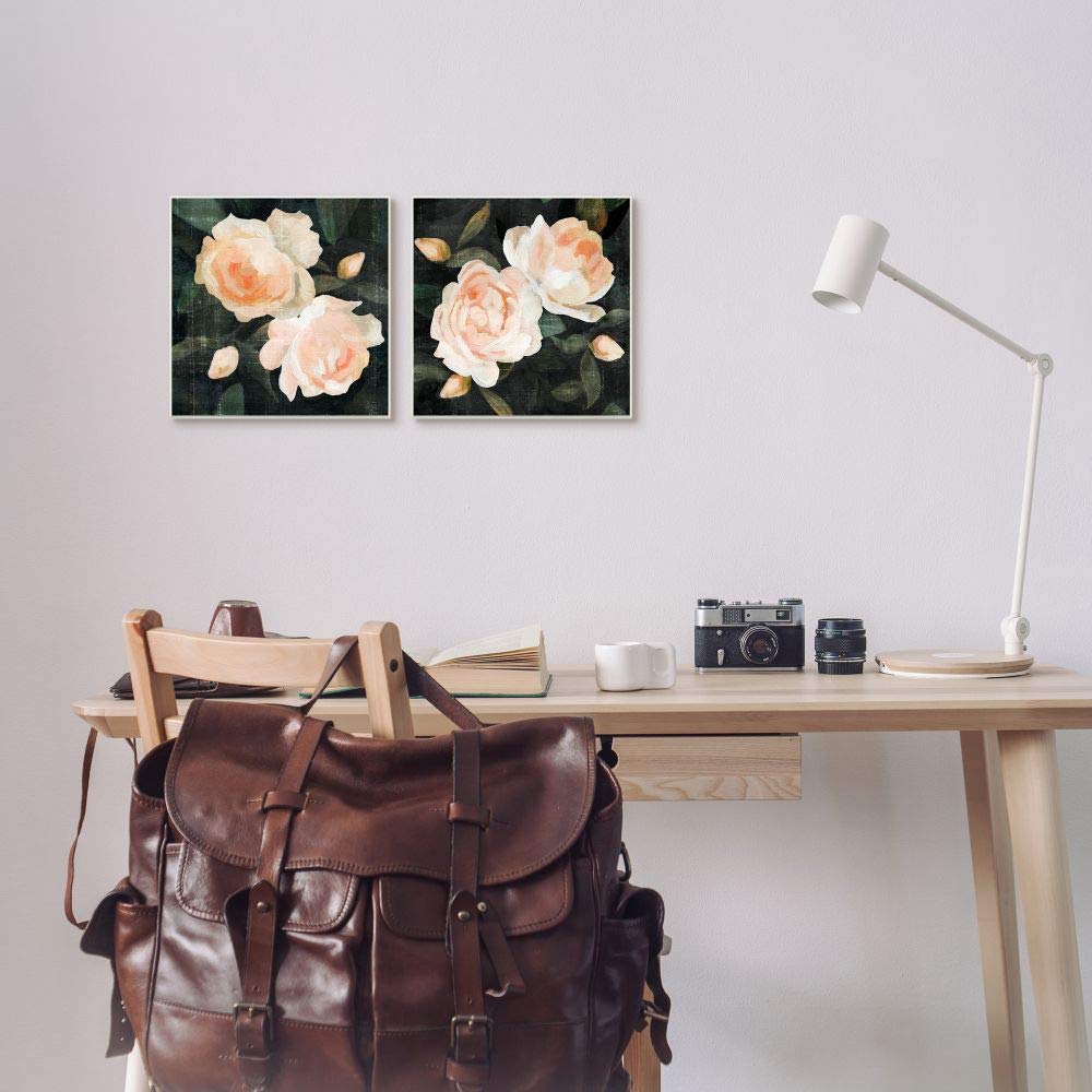 Emma Caroline Country Rose Garden Pink Green Nature Flower Wall Art - 2pc Canvas Painting Set (24